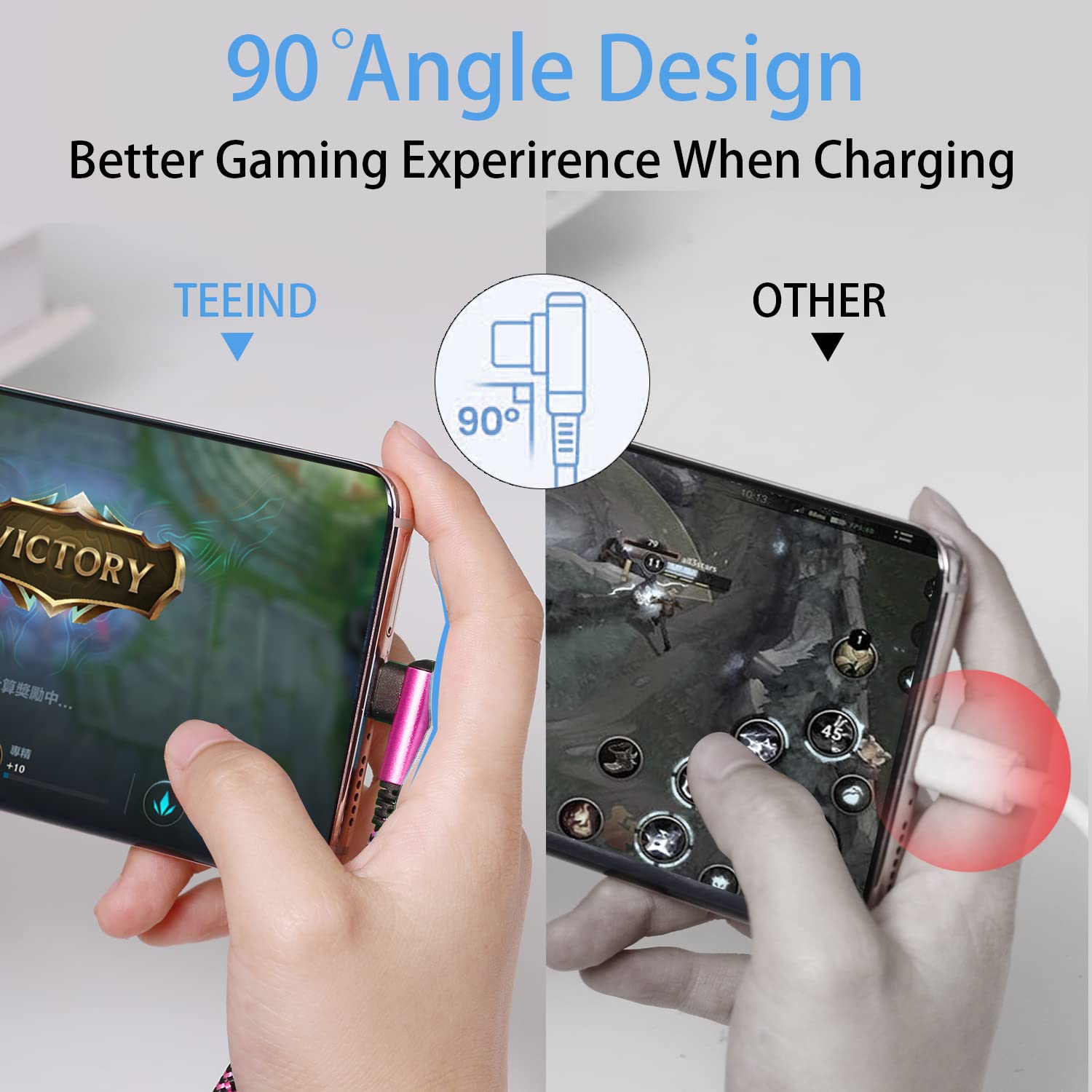 Teeind Usb C Cord: [90 Degree/6Ft/4Pack] Nylon Usb C Cable Angle Cord Compatible With Iphone 16/16/15 Plus/16/15 Pro/16/15 Pro Samsung Galaxy S10/S10E/9/Note 10, Usb C Charger Cable