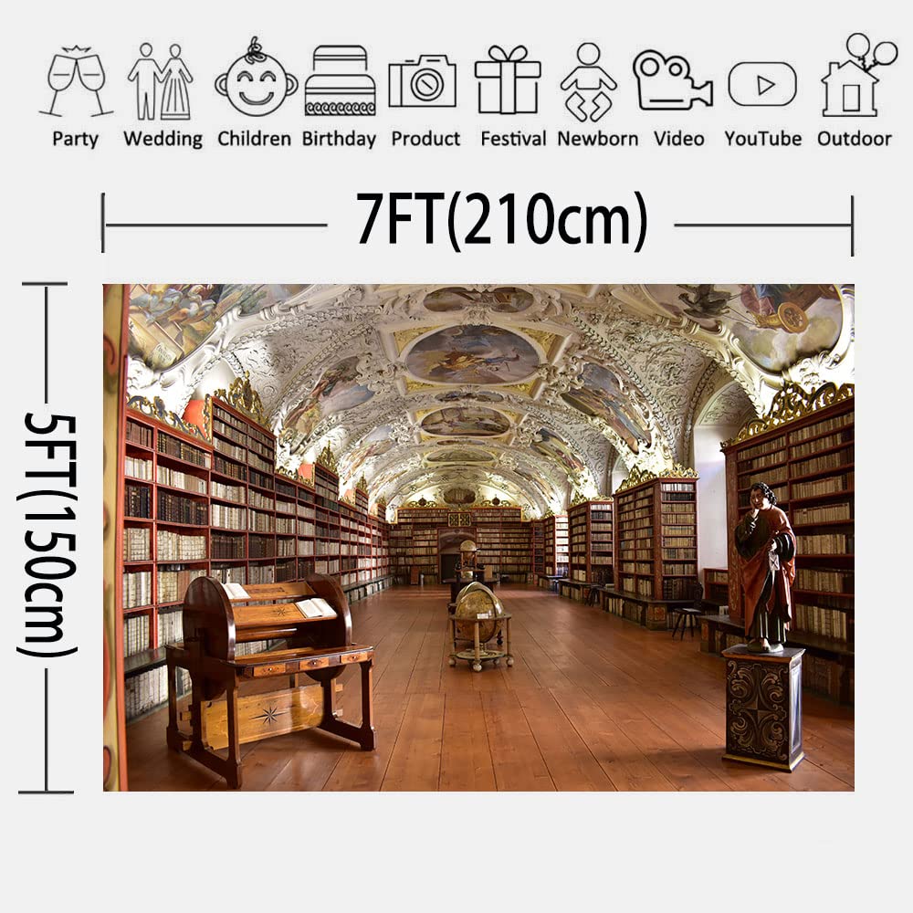 Library Corridor Photography Backdrops, 7X5Ft Statue Magnificent Ceiling Board Medieval Oil Painting Background Party Portrait P