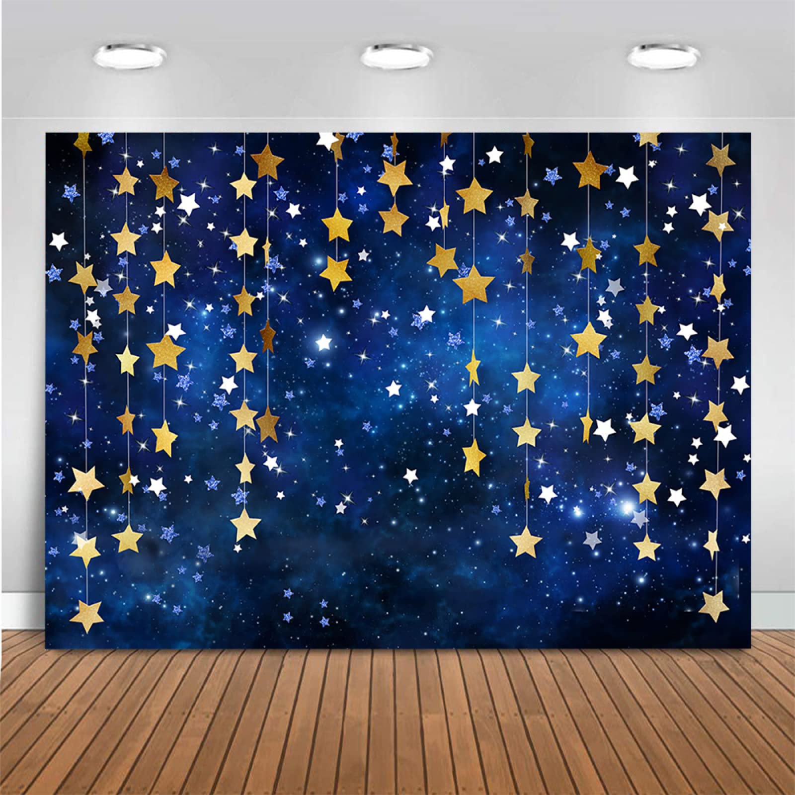 7X5Ft Twinkle Twinkle Little Star Backdrops Navy Blue Galaxy Starry Sky Gold Glitter Little Star Photography Background Adults N