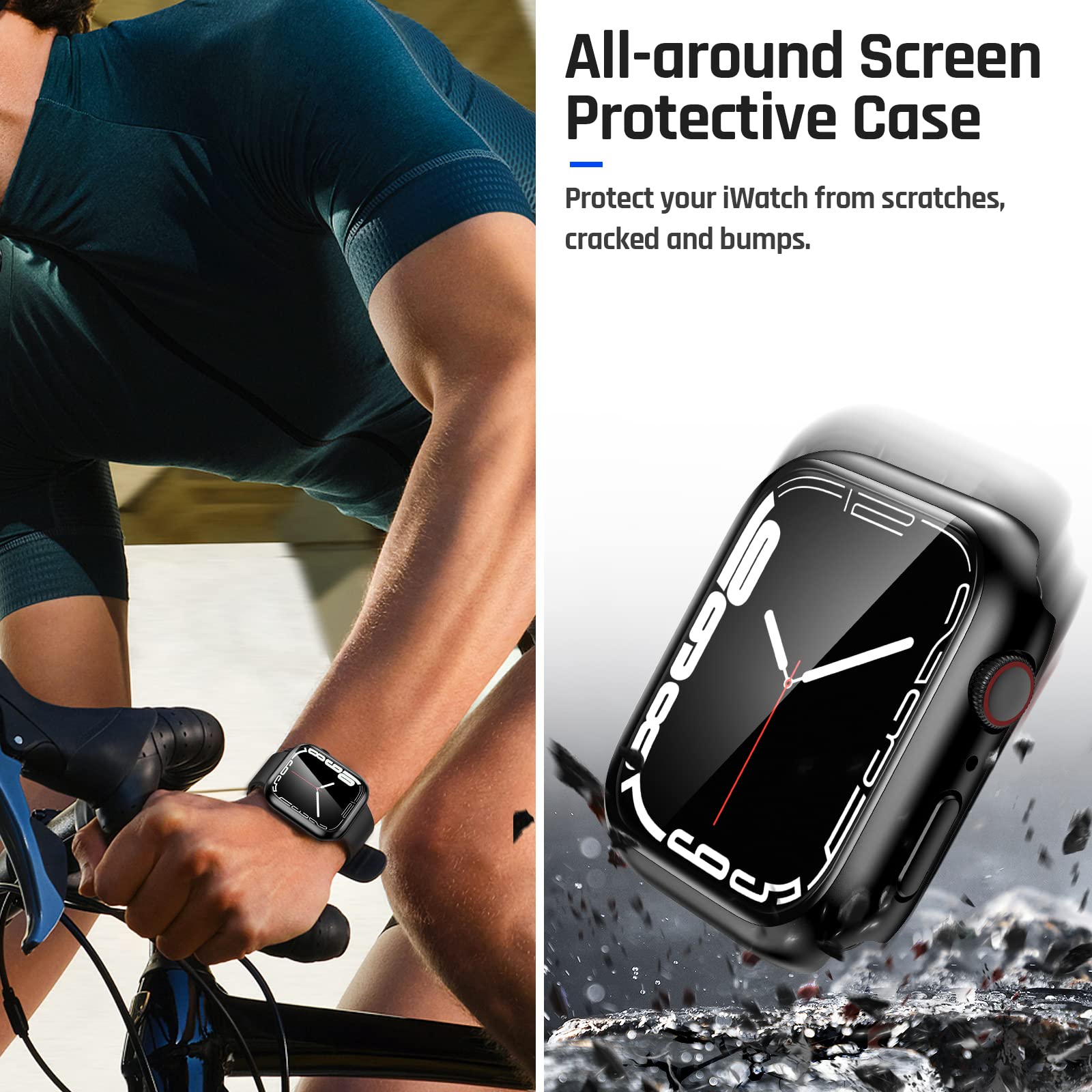 Goton Waterproof Case Compatible For Apple Watch Screen Protector Series 6/5/4, Se 3/2/1 44Mm, Hard Bumper With Tempered Glass F