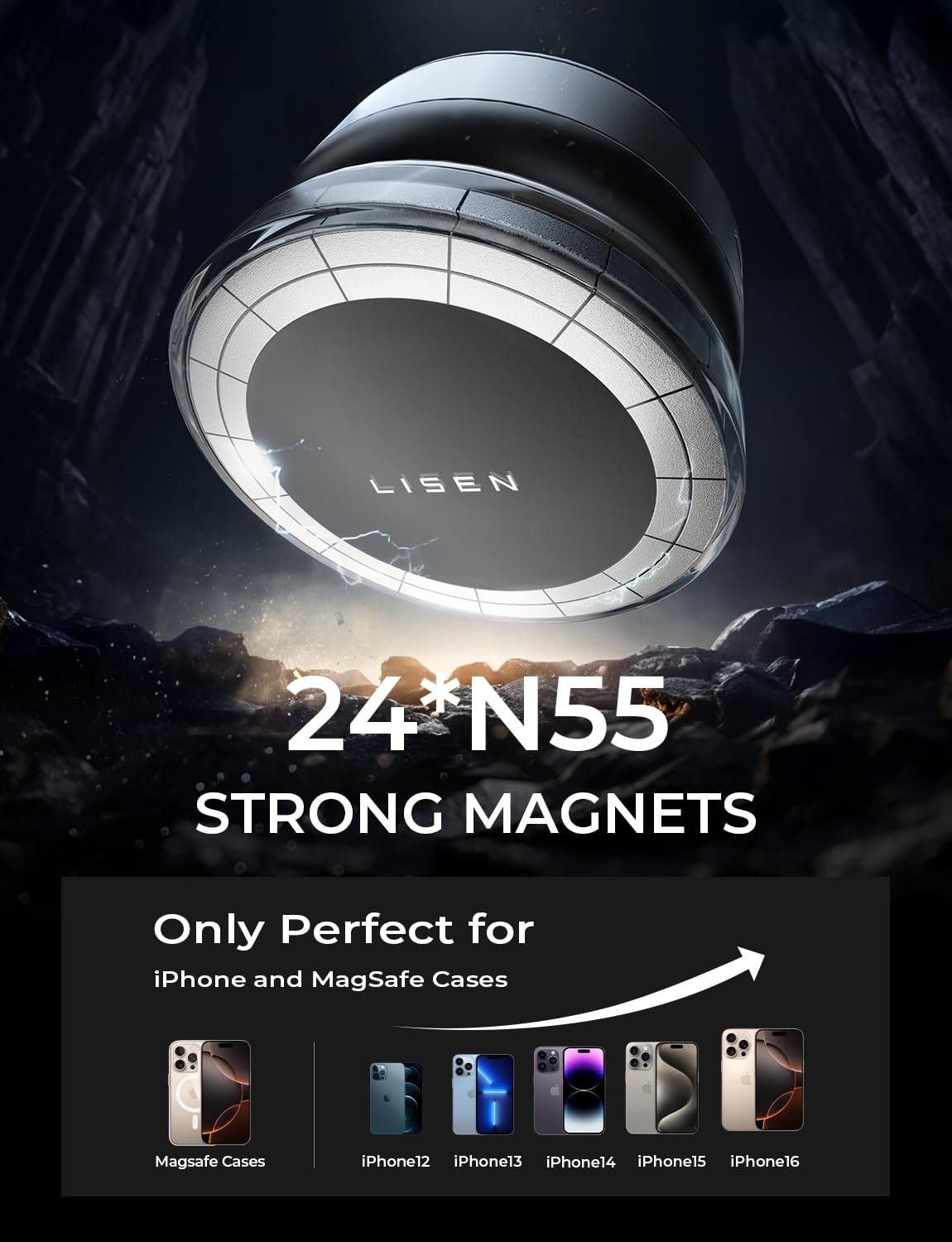 Lisen Car Phone Holder, Suction Phone Mount For Magsafe, 360 Rotation Vacuum Magnetic Phone Holder For Content Creator Gym (Carb