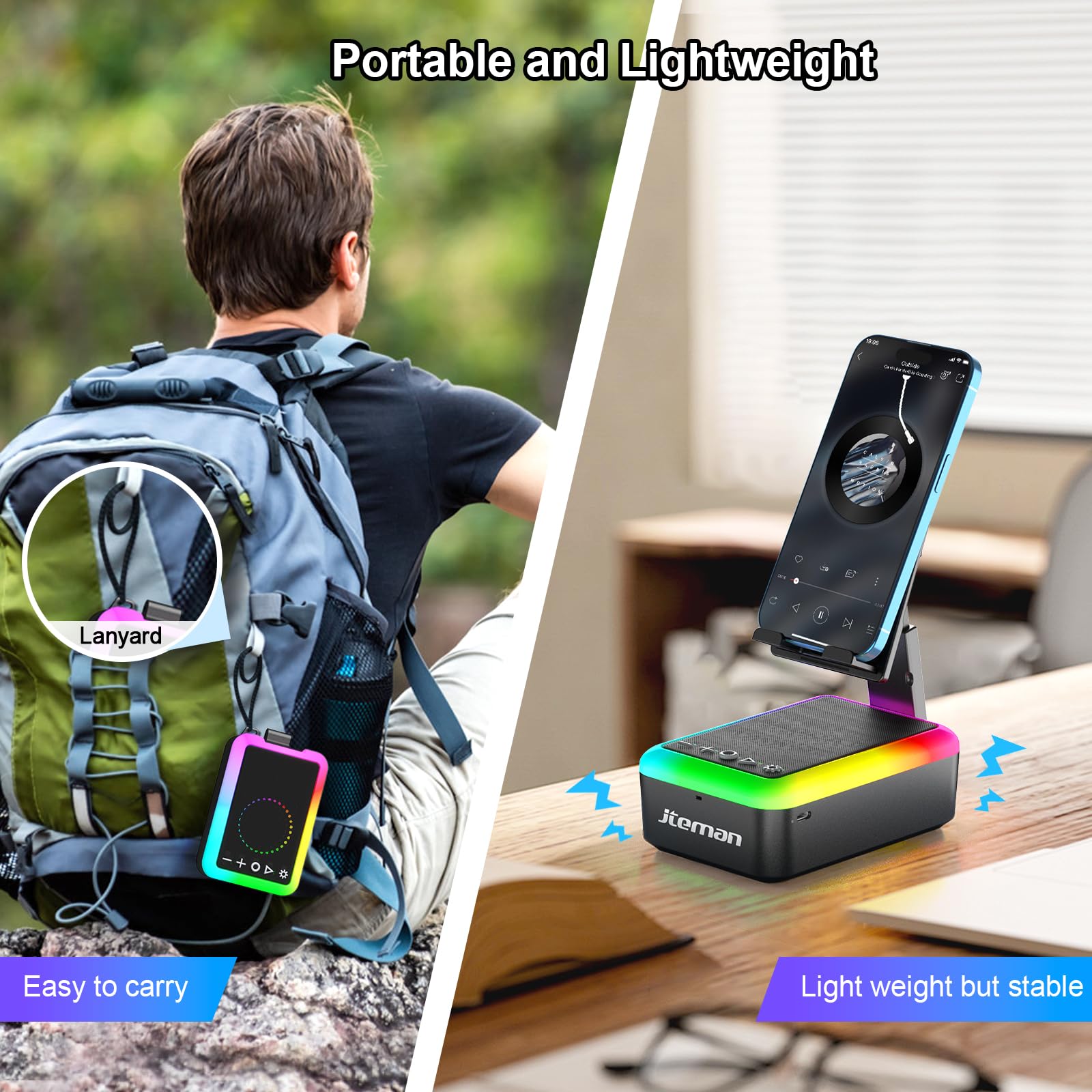 Gifts For Men Women, Cell Phone Stand With Bluetooth Speaker And Light, Portable Lanyard, Cool Tech Gifts For Dad Mom Husband, U