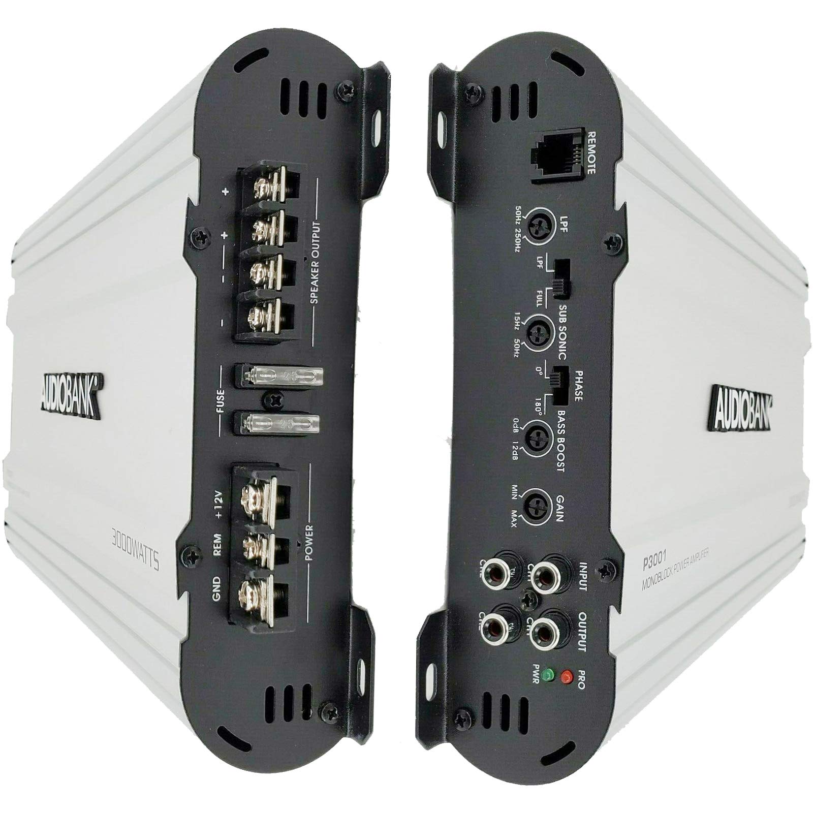 Audiobank Monoblock 3000 Watts Amp Class Ab Car Audio Stereo Amplifier P3001 Heavy Duty Aluminum Alloy Heatsink | Class A B Oper