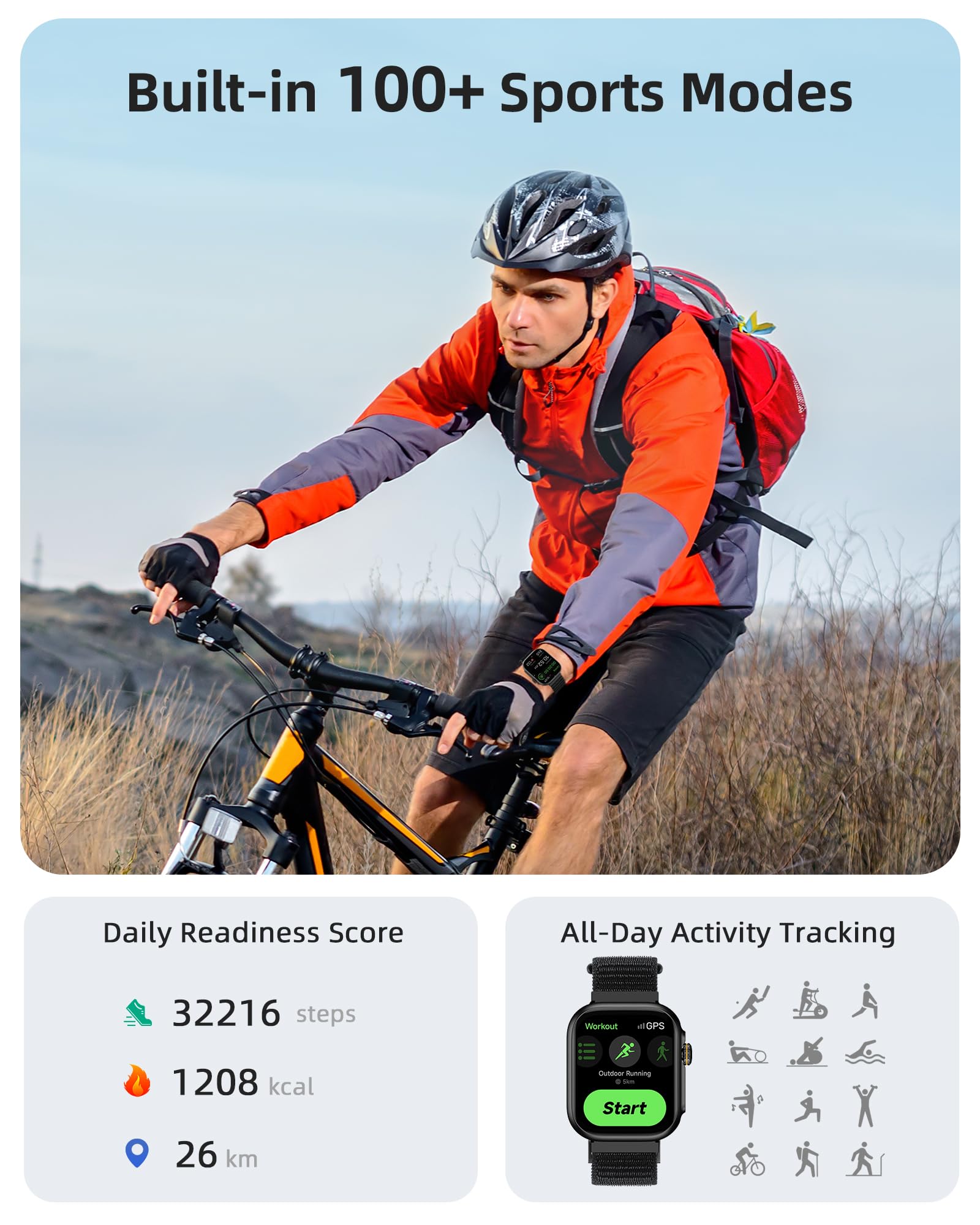 Parsonver Built-In Gps Smart Watch For Men Women With Bluetooth Calling, Gps Fitness Activity Tracker 100+ Sport Modes, Heart Ra