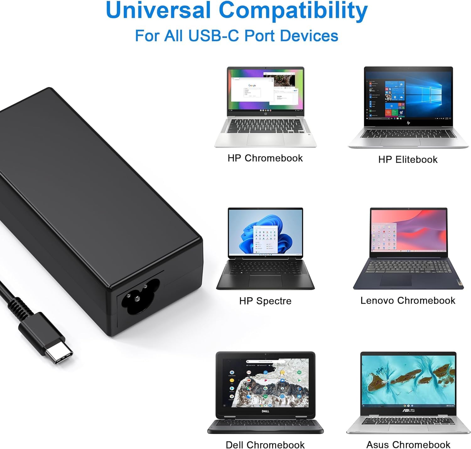 Universal Usb C Laptop Charger 65W 45W Chromebook Charger Usb C Replacement For Hp Lenovo Thinkpad/Yoga Dell Chromebook/Latitude