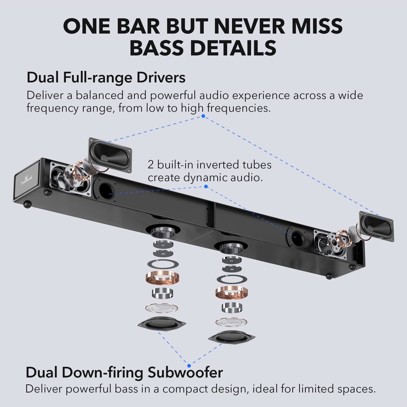 Larksound 2.1 Ch Soundbar With Built In Subwoofer, 31 Inch Sound Bar For Tv With Bluetooth/Hdmi Arc/Optical/Aux/Usb Connections