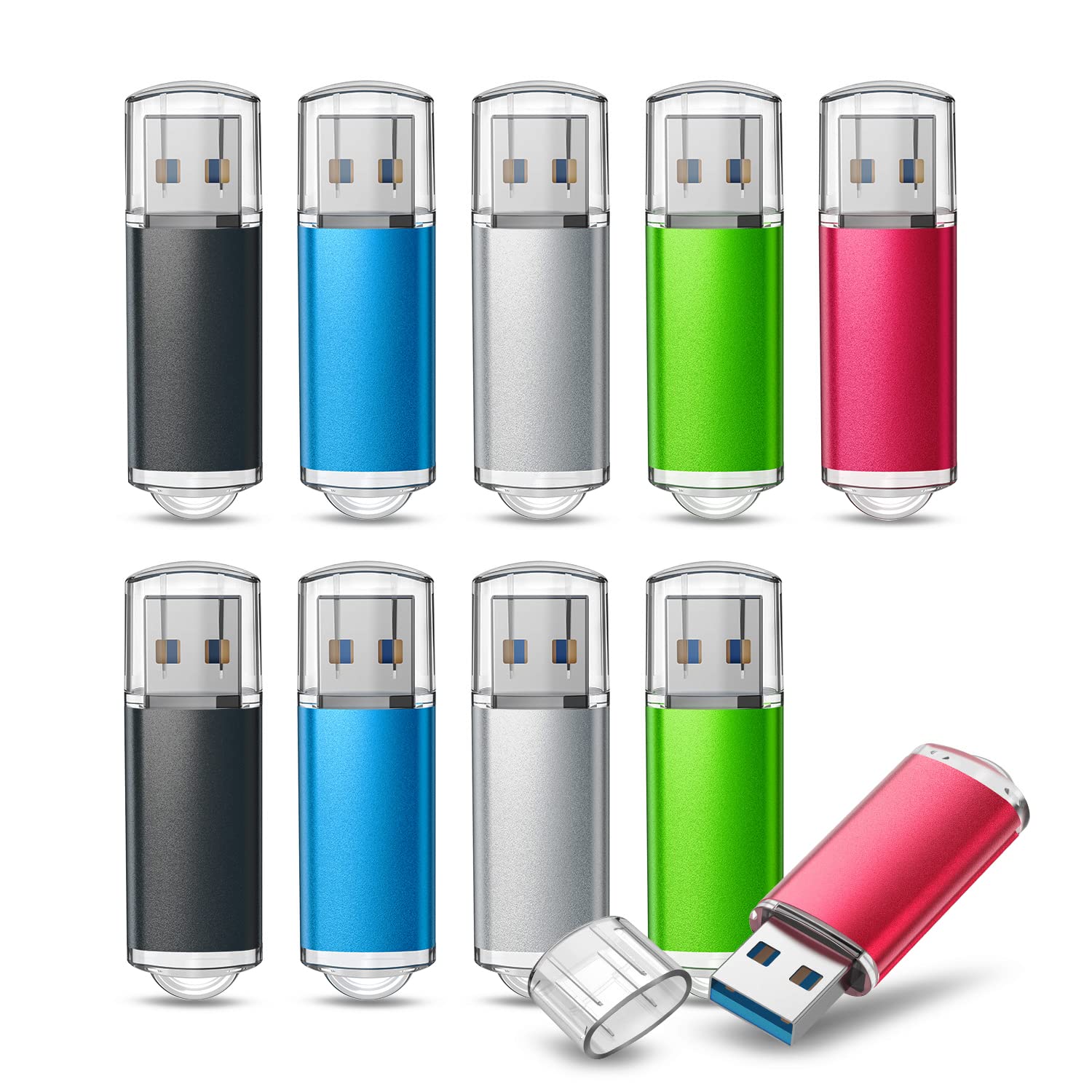 Topesel 16Gb 10Pack 3.0 Usb Flash Drive High Speed 16Gb Thumb Drive Memory Stick Jump Drive 16G Usb Drive Zip Drive For Pc Laptops, Tablets, Tvs, Car Audio(5 Mixed Colors: Black Blue Green Red Silver)