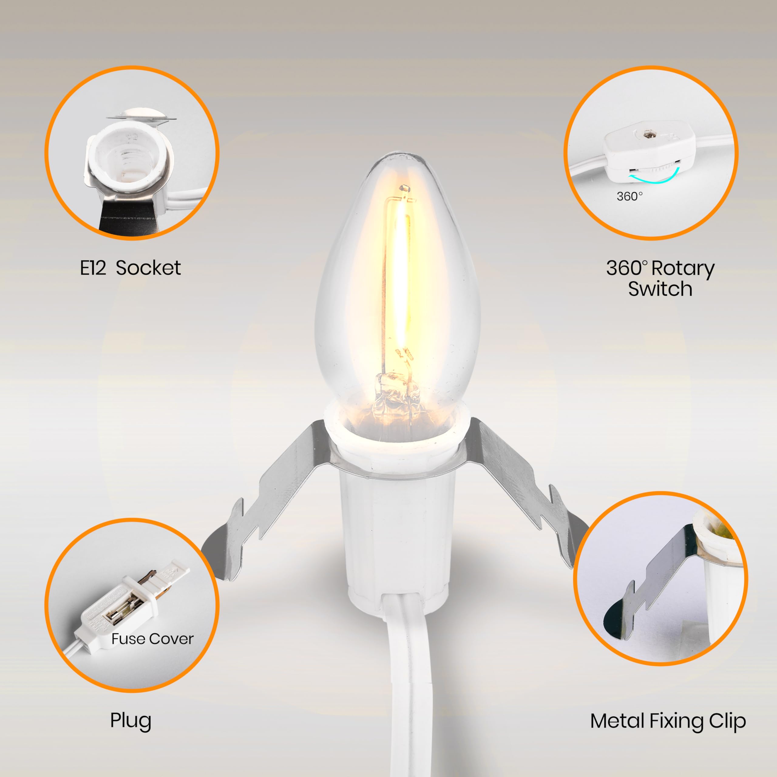 Ohlgt 2 Sets Accessory Cord With 2 Led C7 Light Bulb, 5Ft Salt Lamp Cord Replacement With On/Off Switch Plugs E12 Socket For Hal