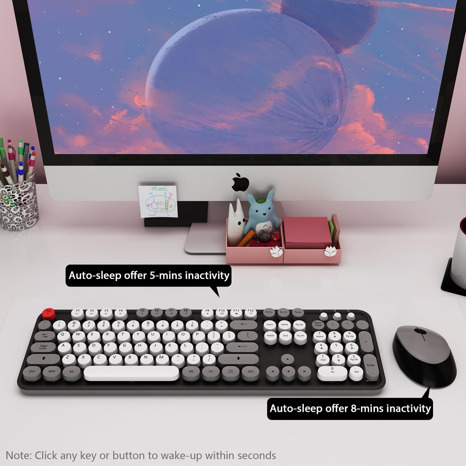 Wireless Keyboard Mouse Combo, Colorful Mouse And Keyboard Combo, 104 Keys Cute Wireless Keyboard With Number Pad For Windows, C