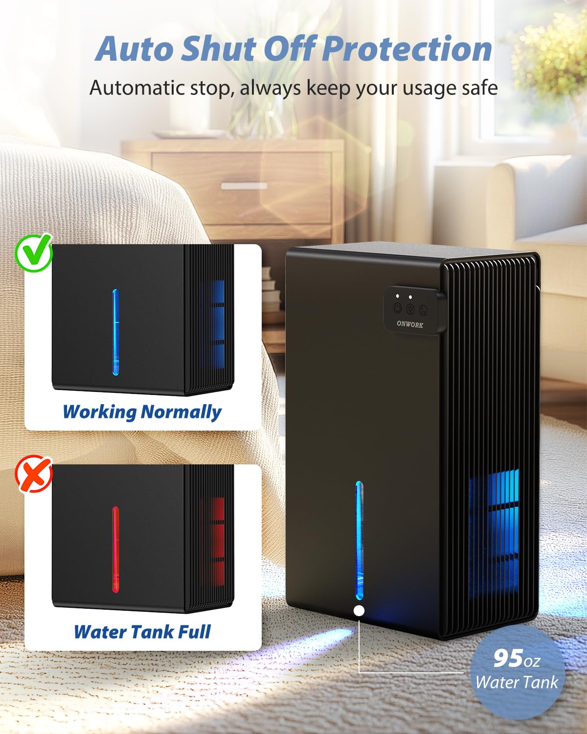 Simsen 95Oz Dehumidifiers For Home, 7000 Cubic Feet(720 Sq Ft) Quiet Dehumidifier For Home With Drain Hose And 2 Working Modes,