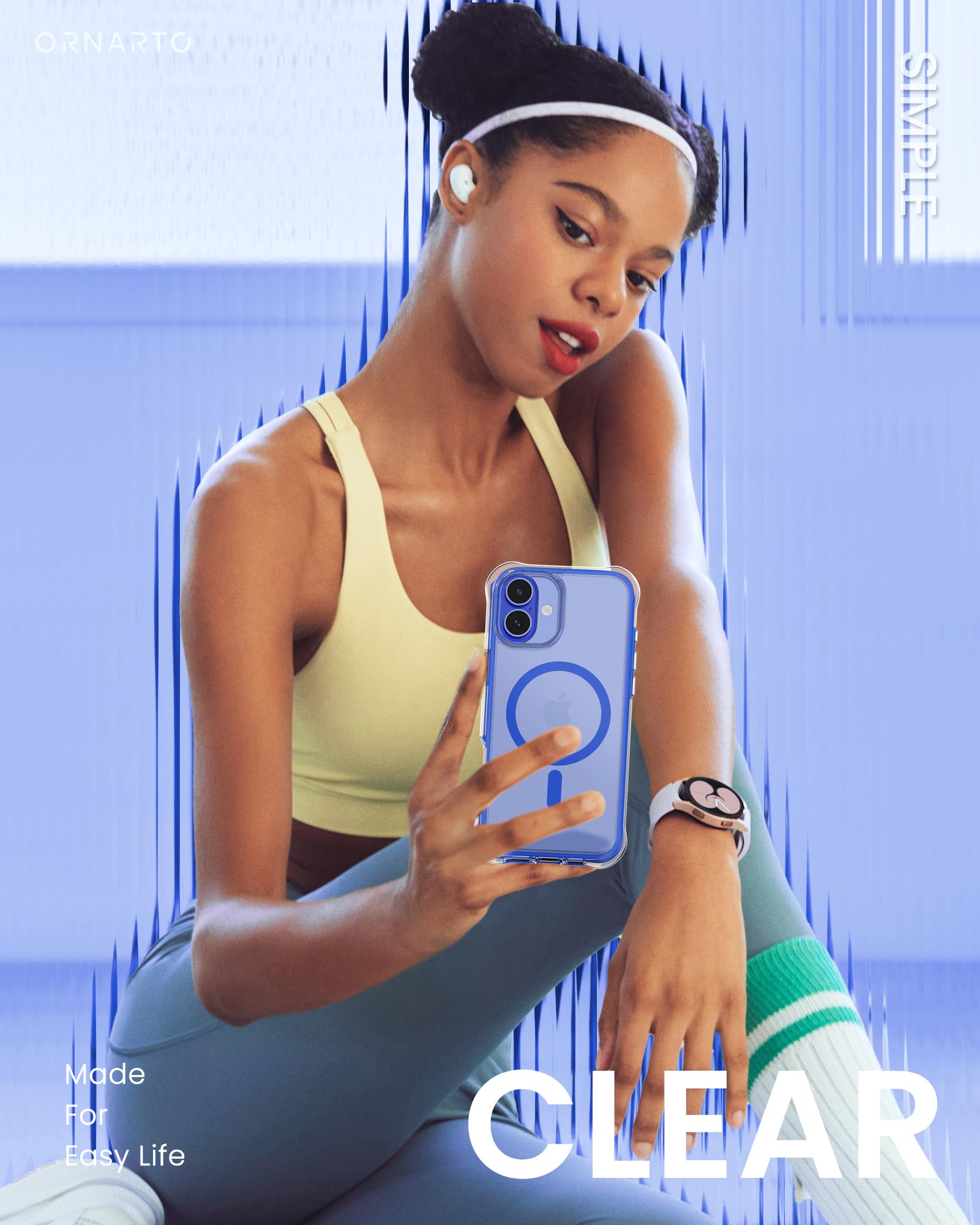 Ornarto Air Case For Iphone 16 Plus Clear, Compatible With Magsafe, Military Grade Drop Protection Cover With Built In Air Blue