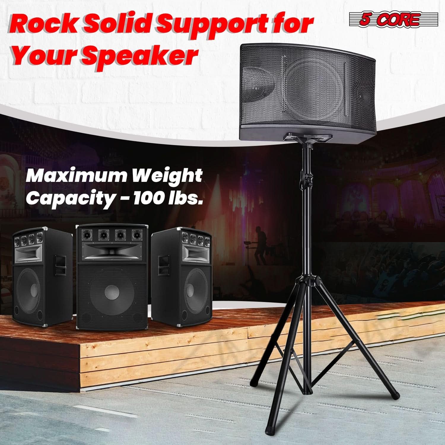 5 Core Adjustable Speaker Stand Tripod - Height 40 To 72 Inches, Max Load 100 Lbs Heavy Duty Portable Pa Dj Studio Monitor Mount