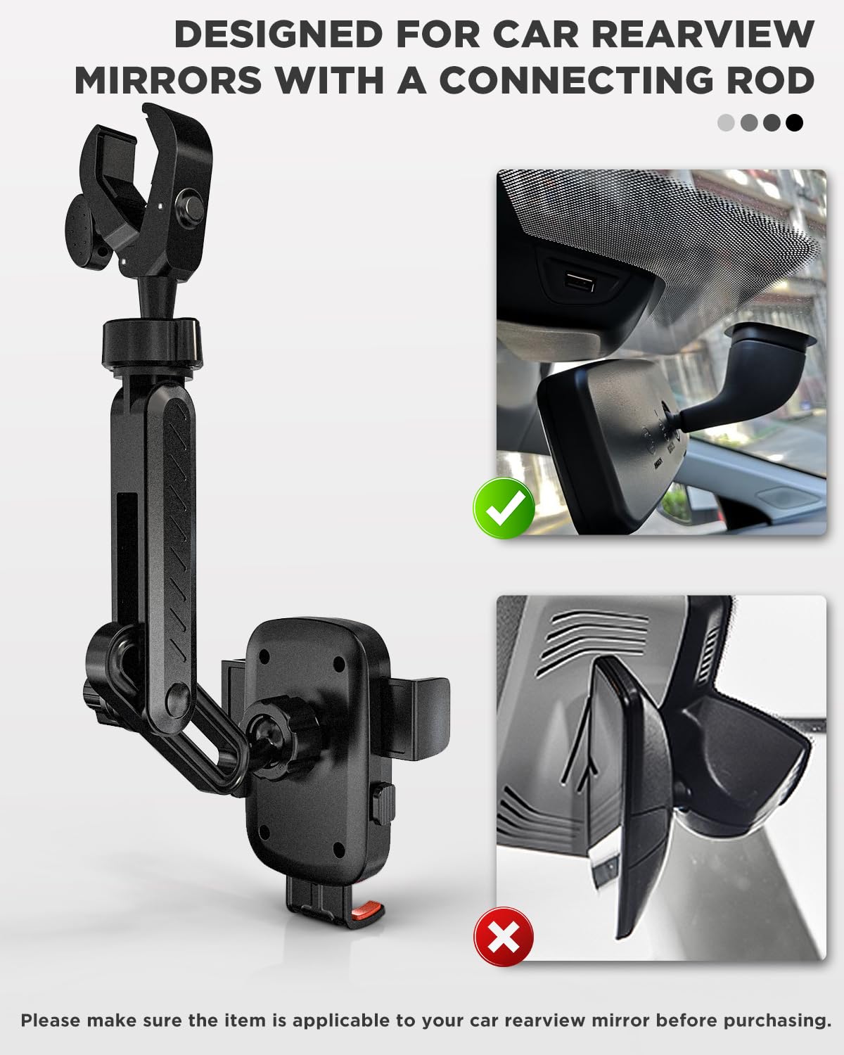 Ipow Rearview Mirror Phone Holder For Car 360Rotatable And Retractable, Auto Clamp Car Phone Mount With Multi-Angle Adjustment C