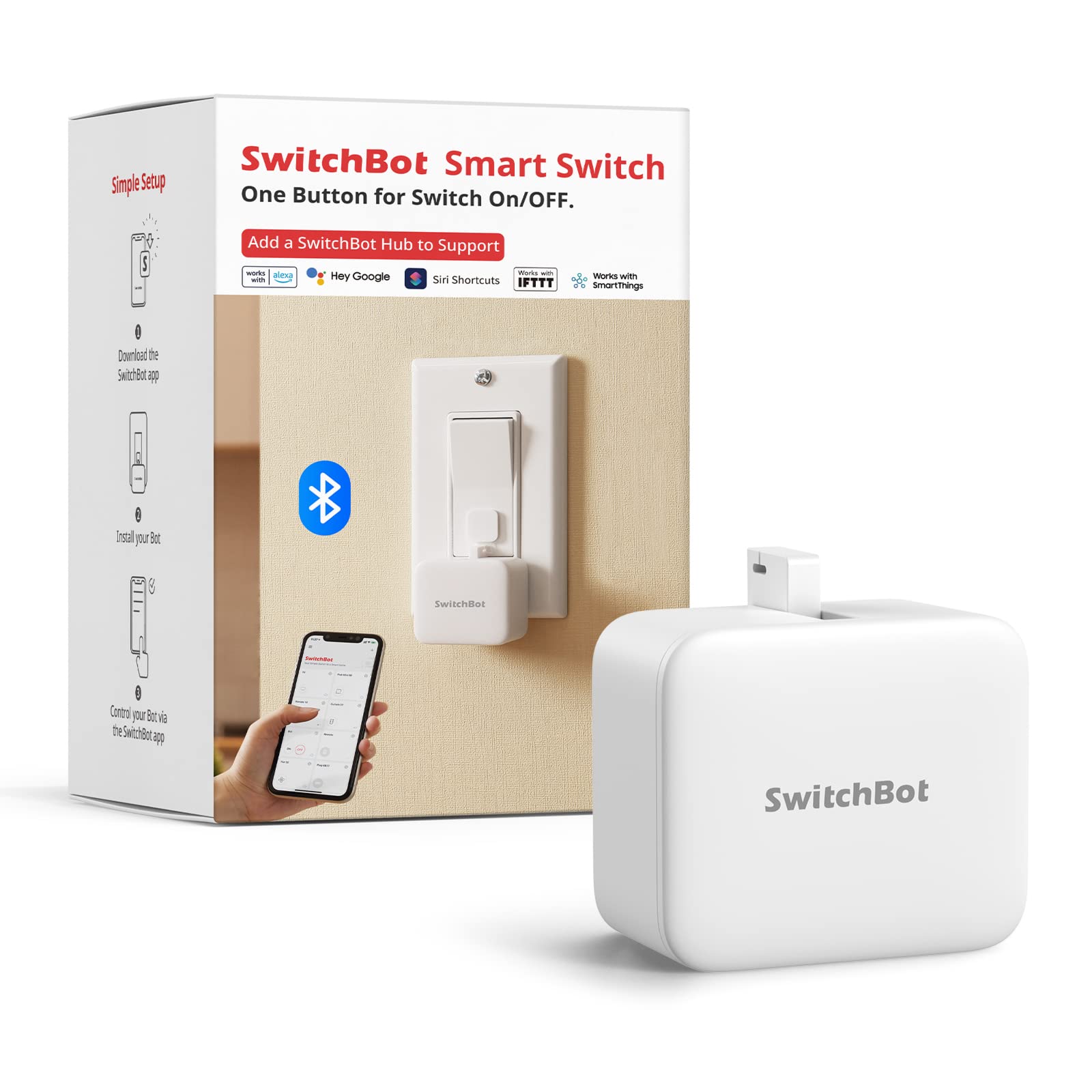 SwitchBot Smart Switch Button Pusher - Bluetooth Fingerbot for Rocker Switch/One-Way Button, Automatic Light Switch, Timer and A