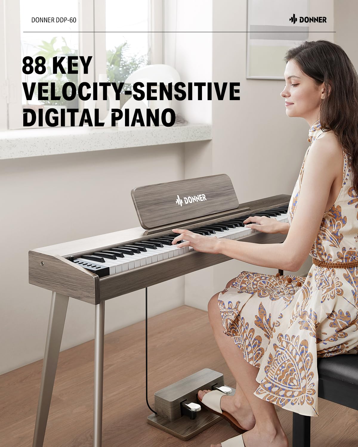 Donner 88 Key Digital Piano Keyboard For Beginner, Ddp 60 Electric Piano With 88 Velocity Sensitive Keys, 128 Voices, 83 Rhythms