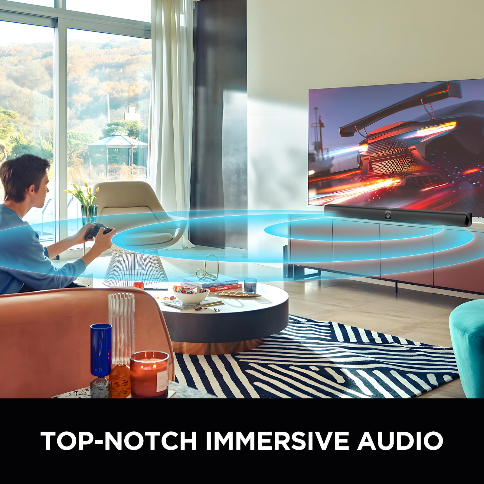 Assistrust Sound Bar For Smart Tv, Soundbar With Bluetooth/Arc/Opt/Aux Connect, Auto Volume Boost, 3 Equalizer Modes, 2 In 1 Det