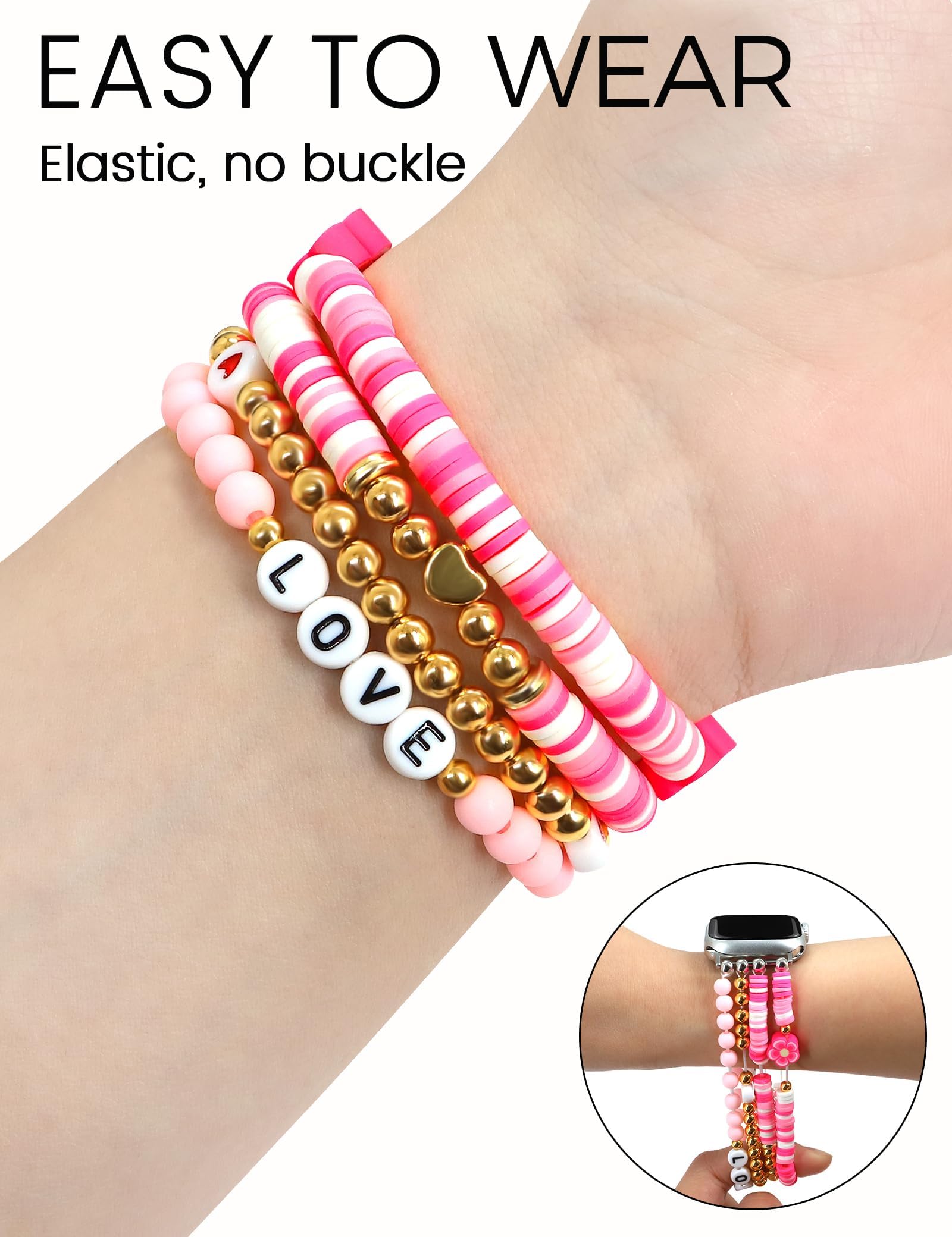Jr.Dm Beaded Bracelet Compatible With Apple Watch 38Mm 40Mm 41Mm 42Mm For Women, Cute Fashion Preppy Stackable Handmade Stretchy