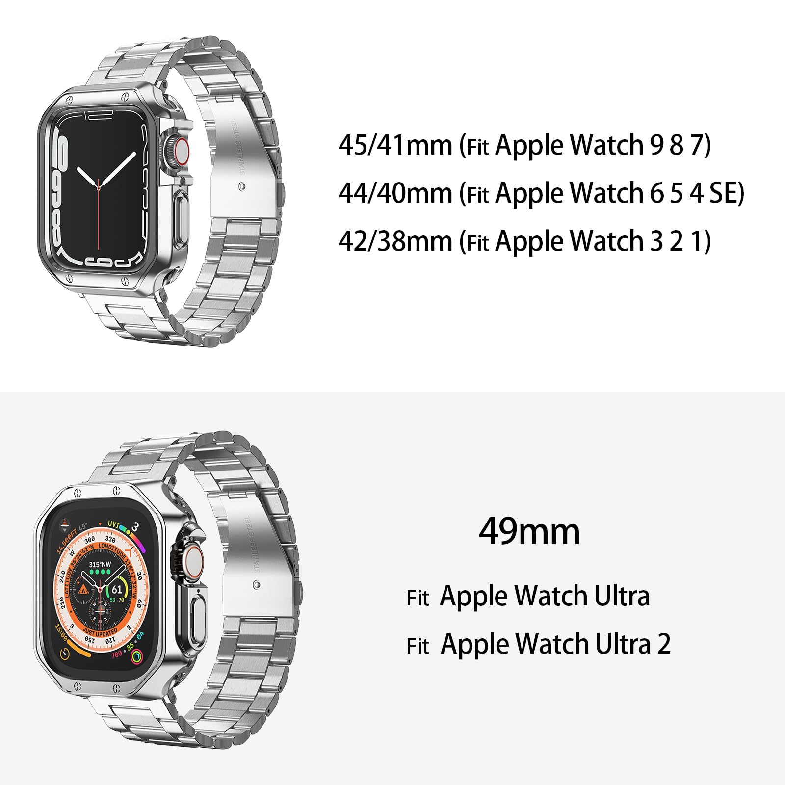 Compatible With Apple Watch Ultra 2 Band And Case, Stainless Steel Metal Chain With Tpu Cover, Smart Watch Link Bracelet Strap F