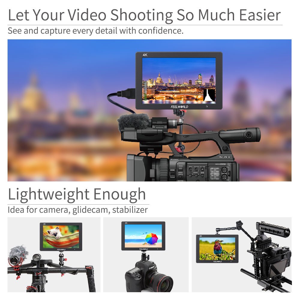 Feelworld T7 Plus 7 Inch Ips 4K Hdmi Camera Field Monitor Video Assist Full Hd 1920X1200 Solid Aluminum Housing Dslr Monitor Wit