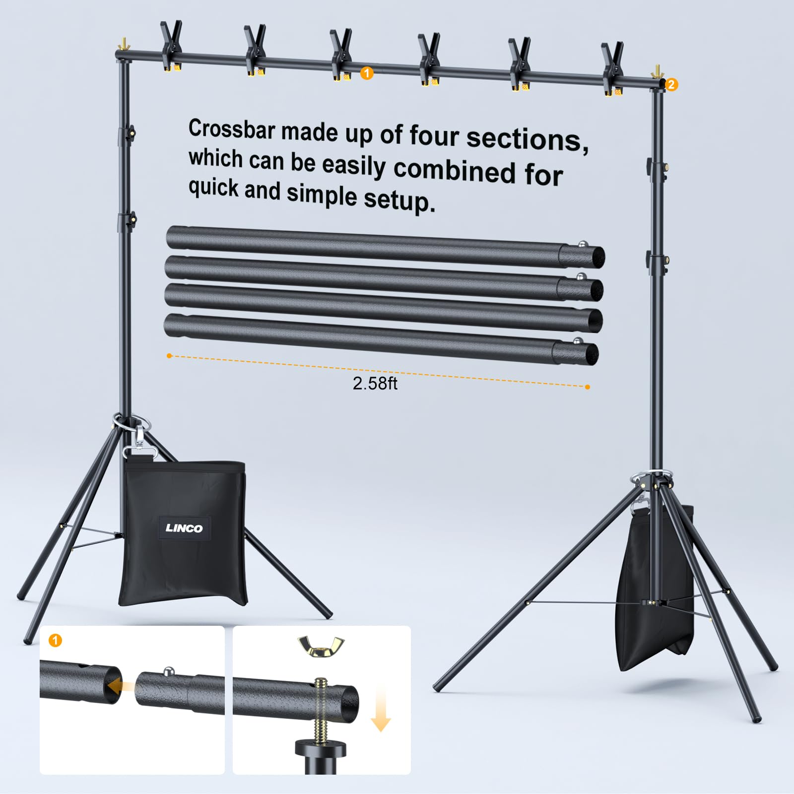 Linco Backdrop Stand For Parties Kit 10X7 Ft Adjustable Back Drop Photography Studio Photo Background Support System With Clamps