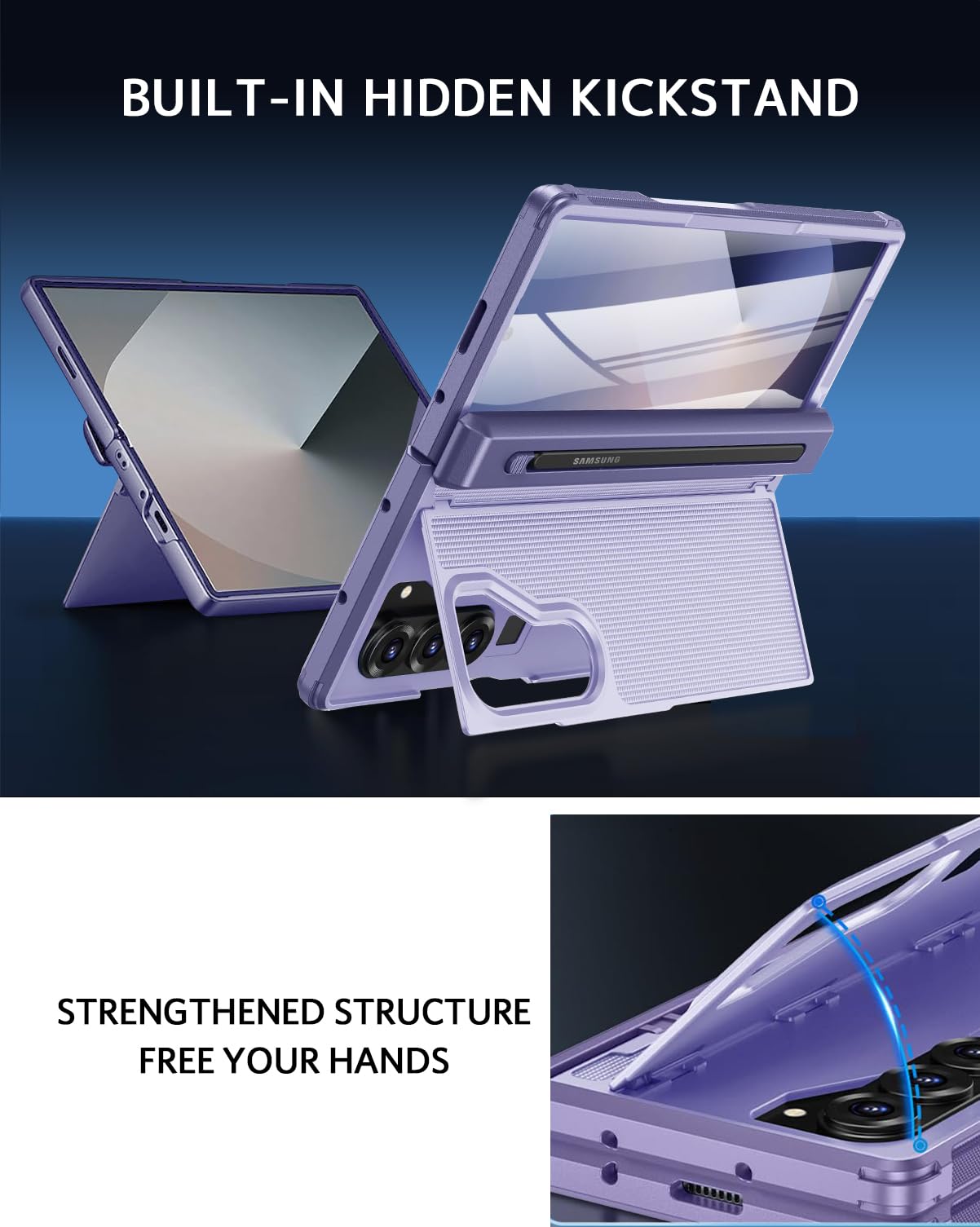 Ninki For Samsung Z Fold 7 Case With S Pen Holder & Hidden Kickstand, Built In Screen Protector Hinge Shockproof Hard Phone Cove