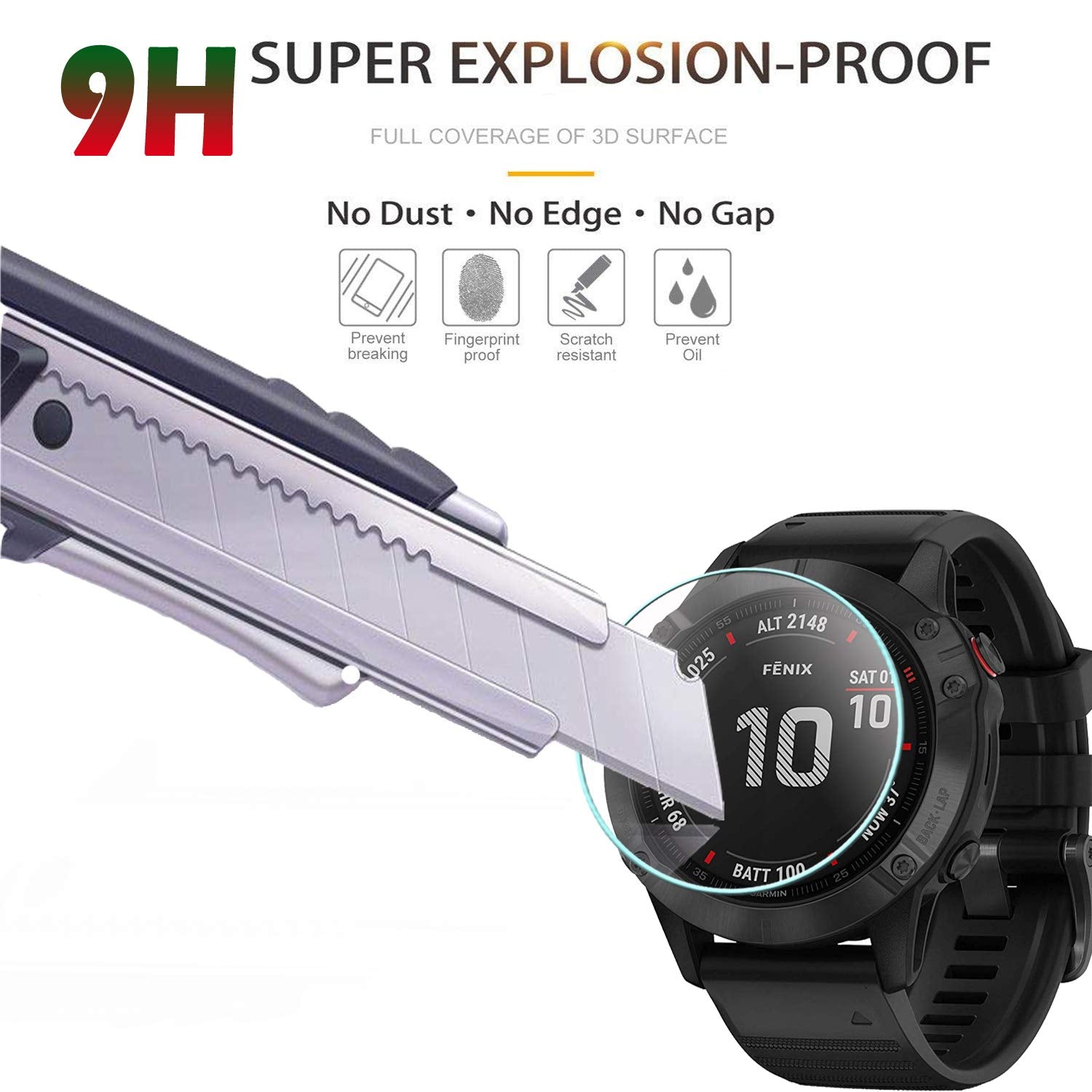 Beukei (3 Pack) For Garmin Fenix 6/6 Pro / 6 Sapphire Screen Protector Tempered Glass, Anti Scratch, Bubble Free (Not Fit For Fenix 6S/6X)