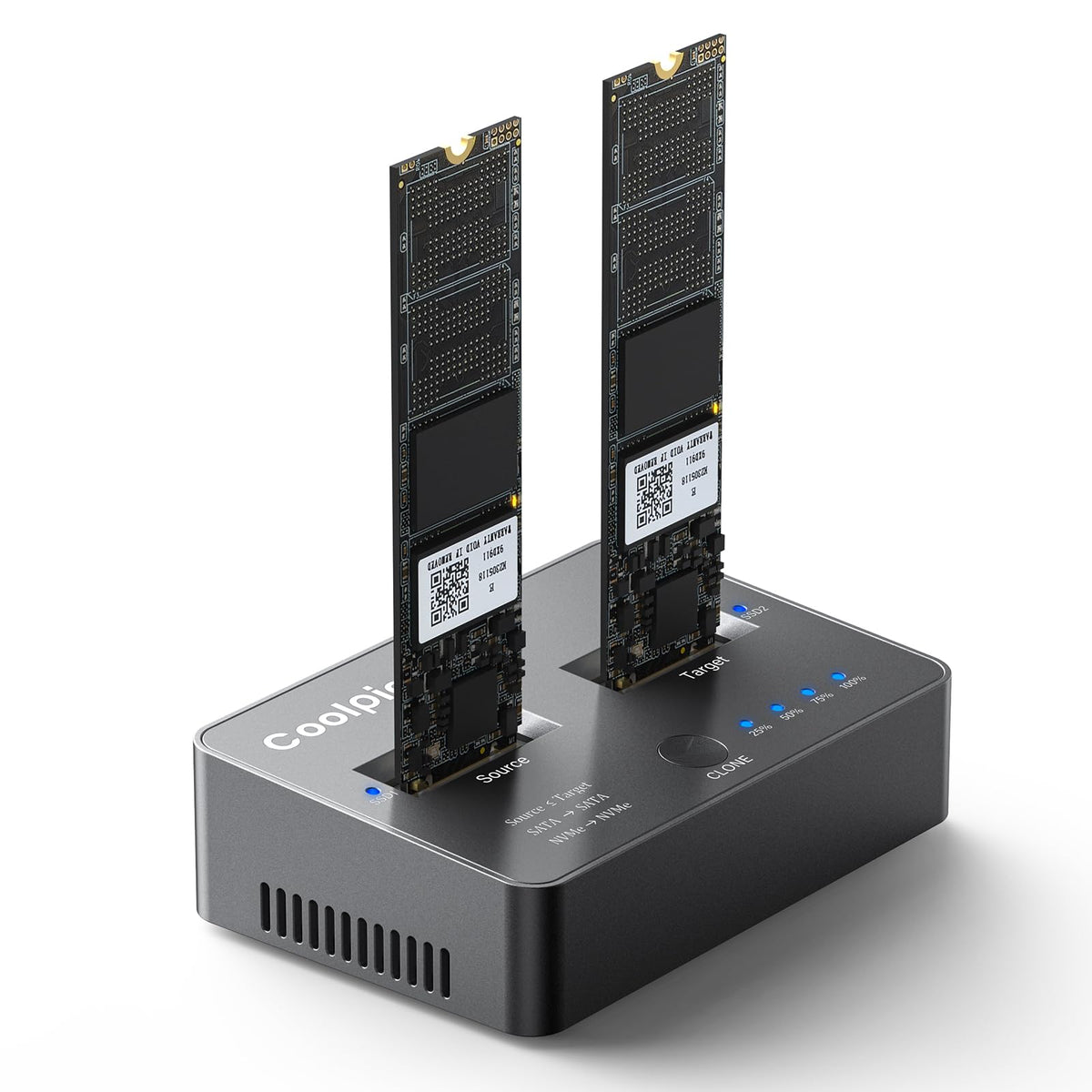 M.2 Nvme/Sata Duplicator, Dual-Bay Offline Clone M.2 Nvme/Sata Docking Station,Usb3.2 Gen2*2 20Gbps M.2 Cloner For Ssd Size 2230
