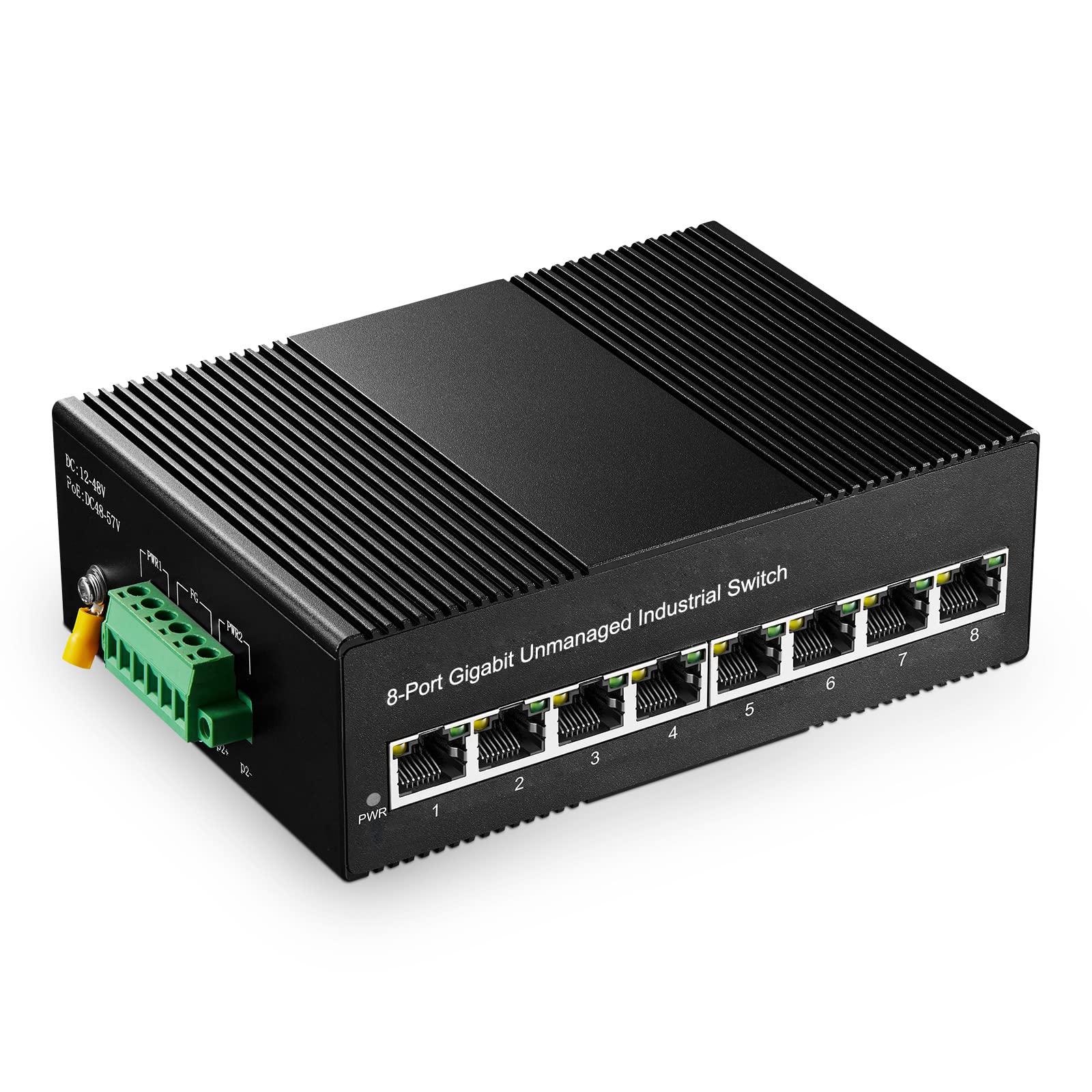 Binardat 8 Port Gigabit Din Rail Industrial Ethernet Switch, 8 Ports 10/100/1000Mbps, Fanless Wall Mount, With One Power Supply