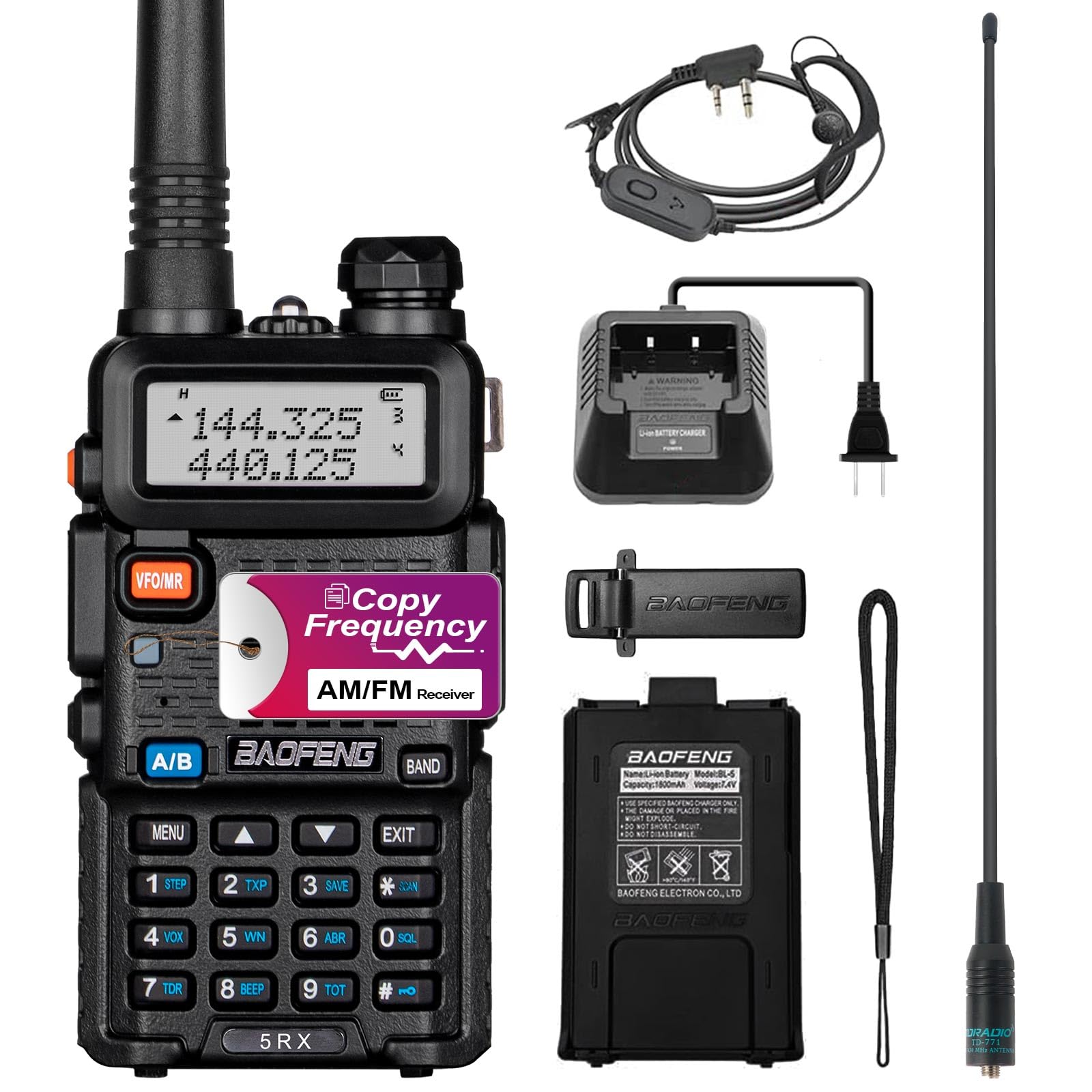BAOFENG 5RX Ham Radio (Upgraded of UV-5R) Multi-Band Receiving Long Range Two Way Radio,AM/FM Reception Walkie Talkies with Earp