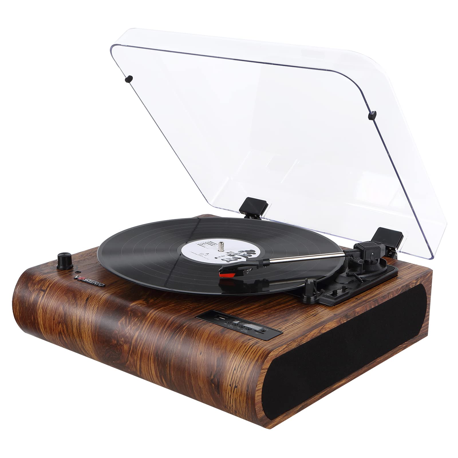 Vosterio Bluetooth Record Player, 3 Speed Turntable With Built In Speakers, Retro Lp Vinyl Player With Bt Input & Output, Fm Rad