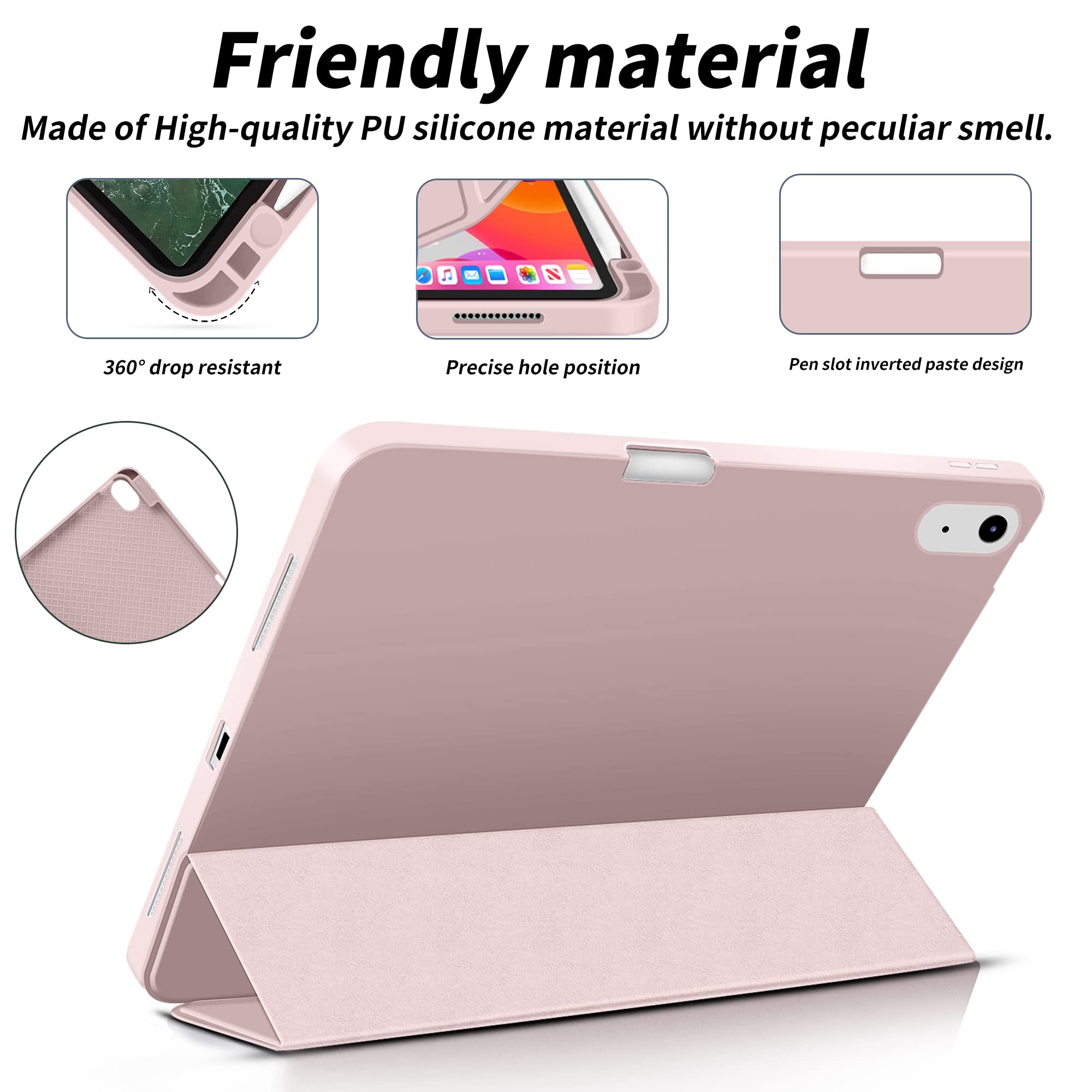 Aoub Case For Ipad Air 11 Inch M2 (2024), Ipad Air 5Th/4Th Generation (2022/2020) 10.9 Inch Case With Pencil Holder, Trifold Sta