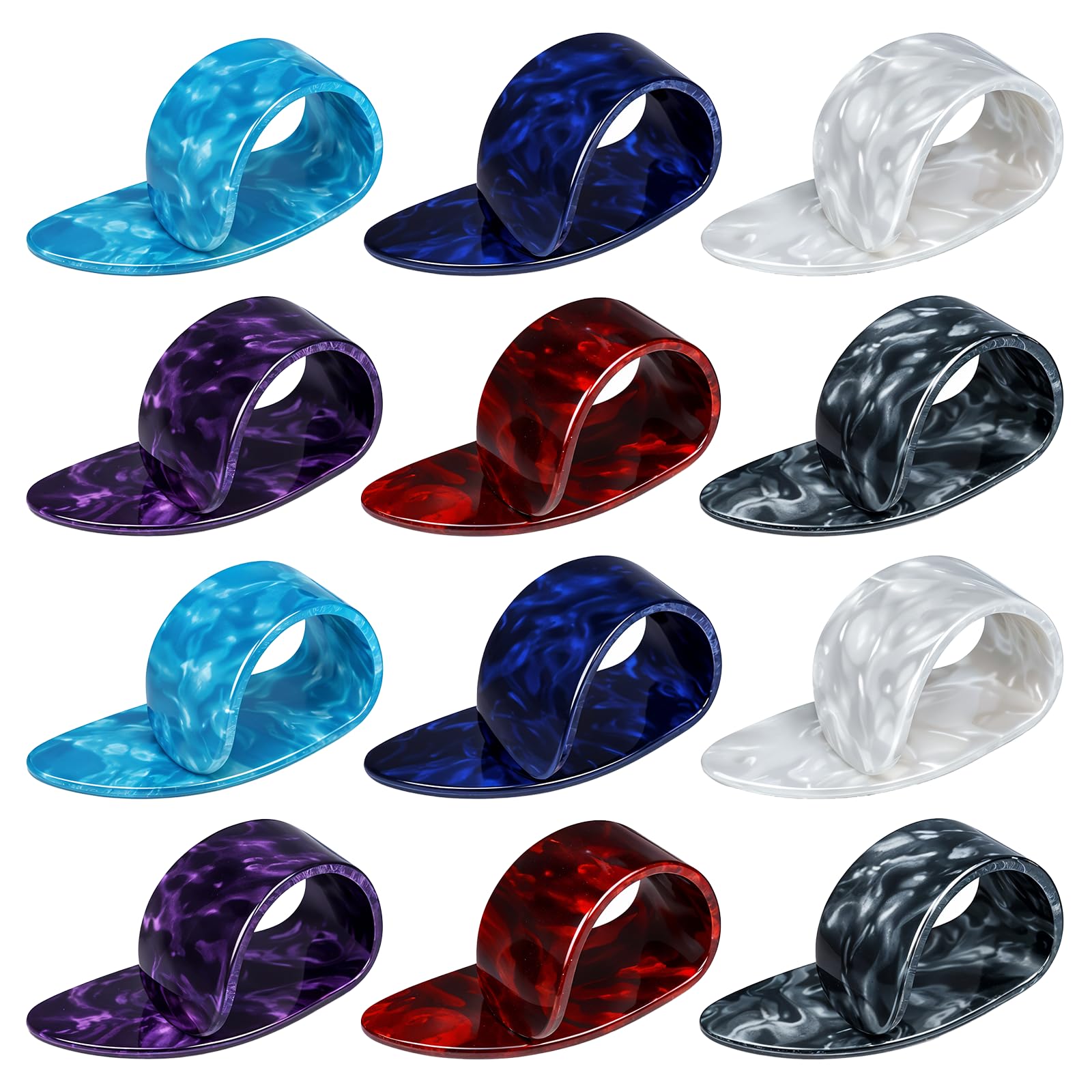 Jjunw 12Pcs Thumb Picks Medium Finger Picks, 6 Colors Flat Thumbpicks Guitar ThumbPicks, Thumb Finger Pick Plectrum For Fingers