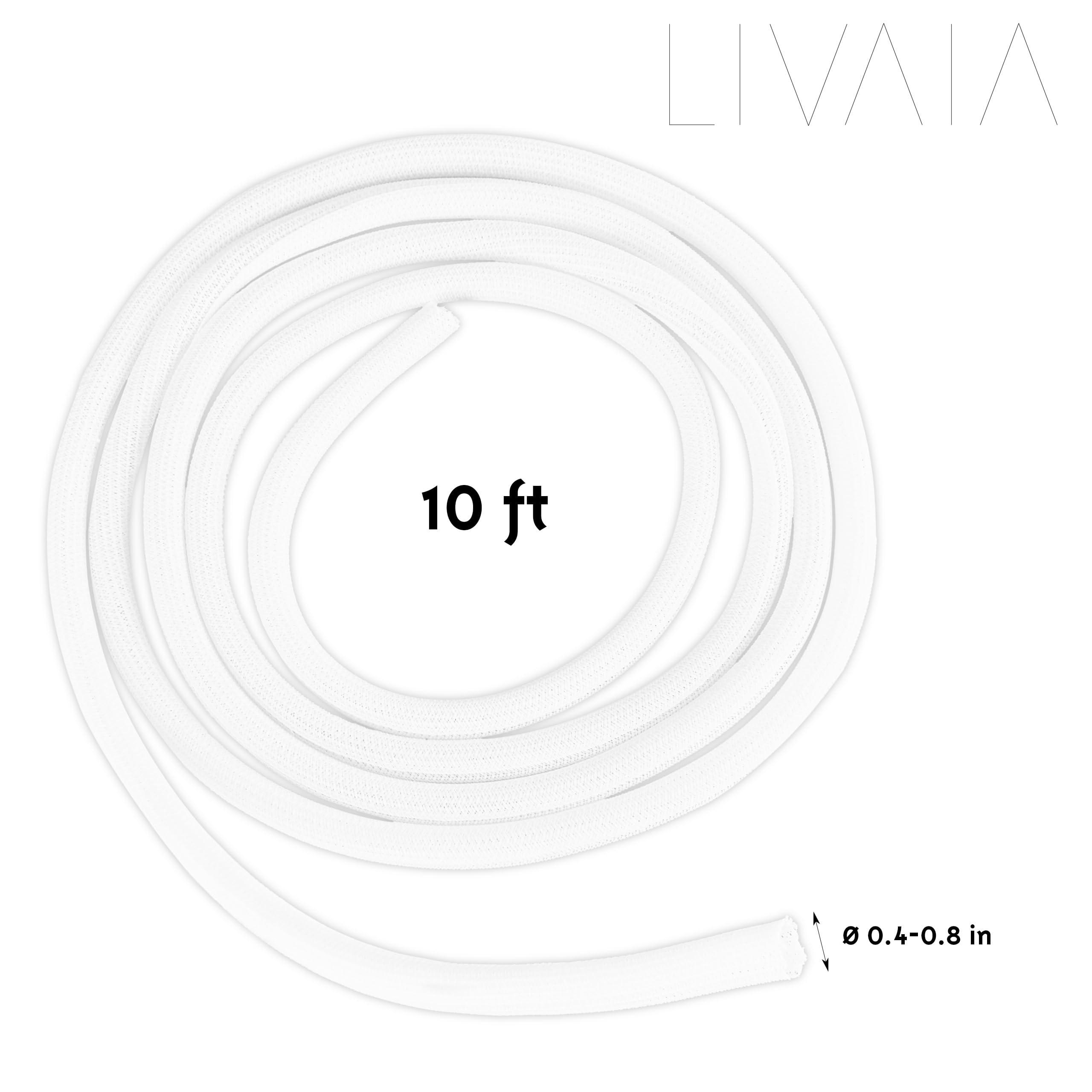 LIVAIA Self-Closing Cable Tidy Sleeve PET White 0.47-0.79in x 10ft Cuttable Desk Organizer