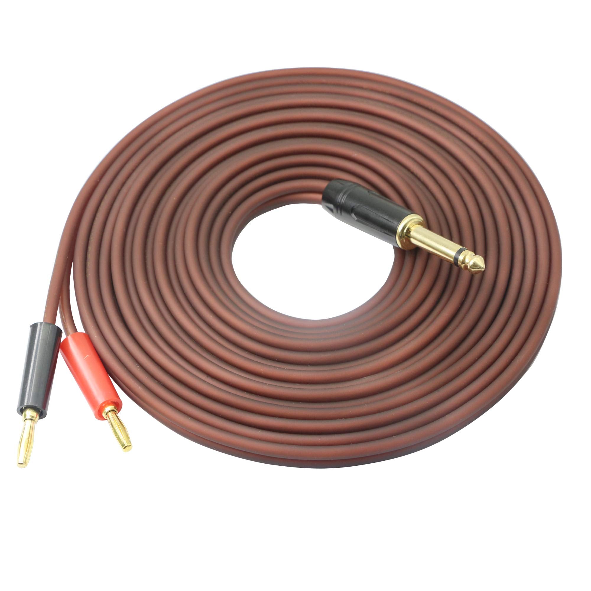 1/4 Ts To Banana Plug,6.35Mm Ts Phono To Banana Plug Speaker Audio Cable,Gold Plated 1/4 Ts Male To Dual Banana Plugs Ofc Hifi S