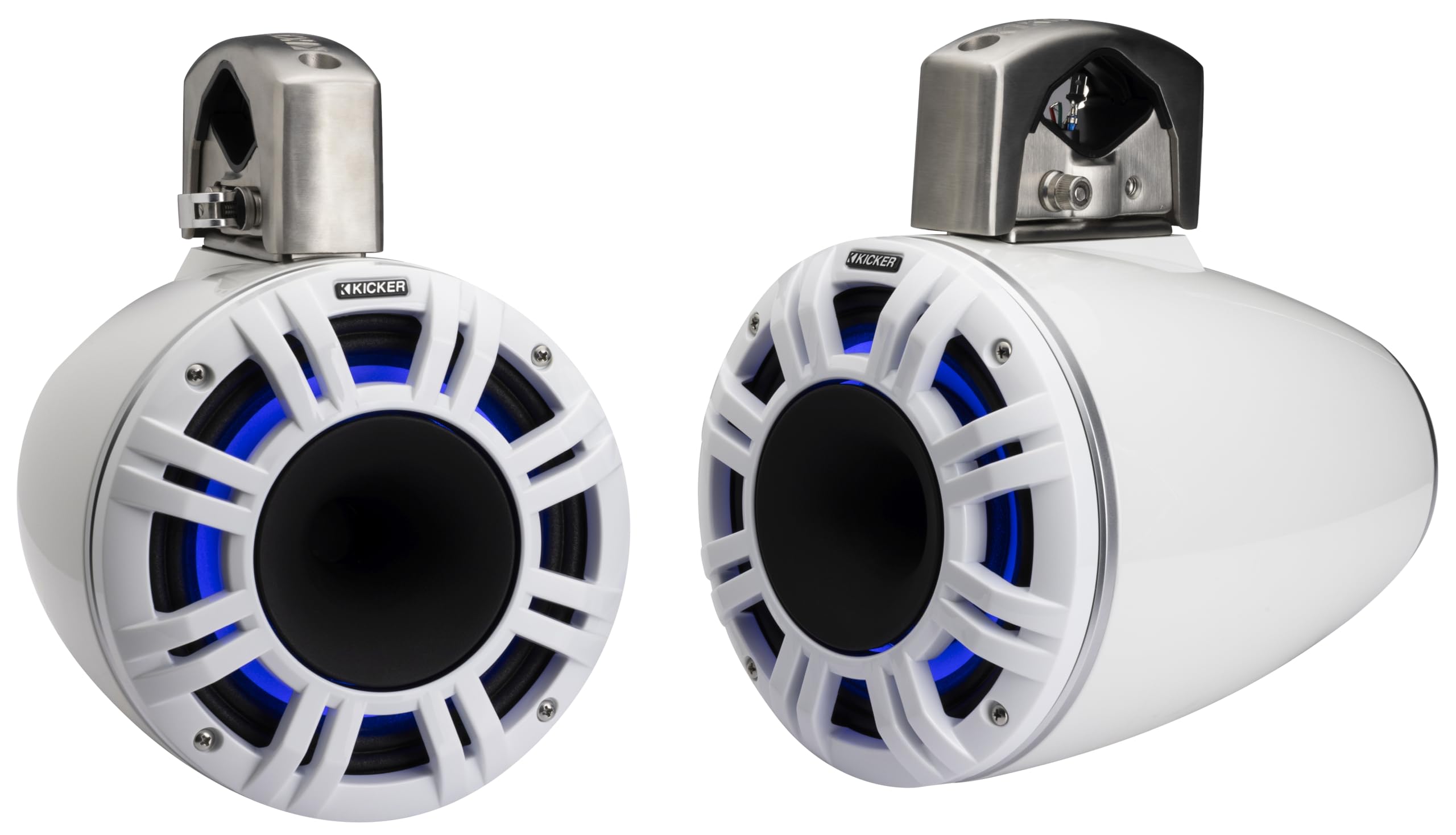 KICKER 51KMTCXL8 8 RGB LED Horn Loaded Compression Driver Marine Tower Speakers, Pair, White