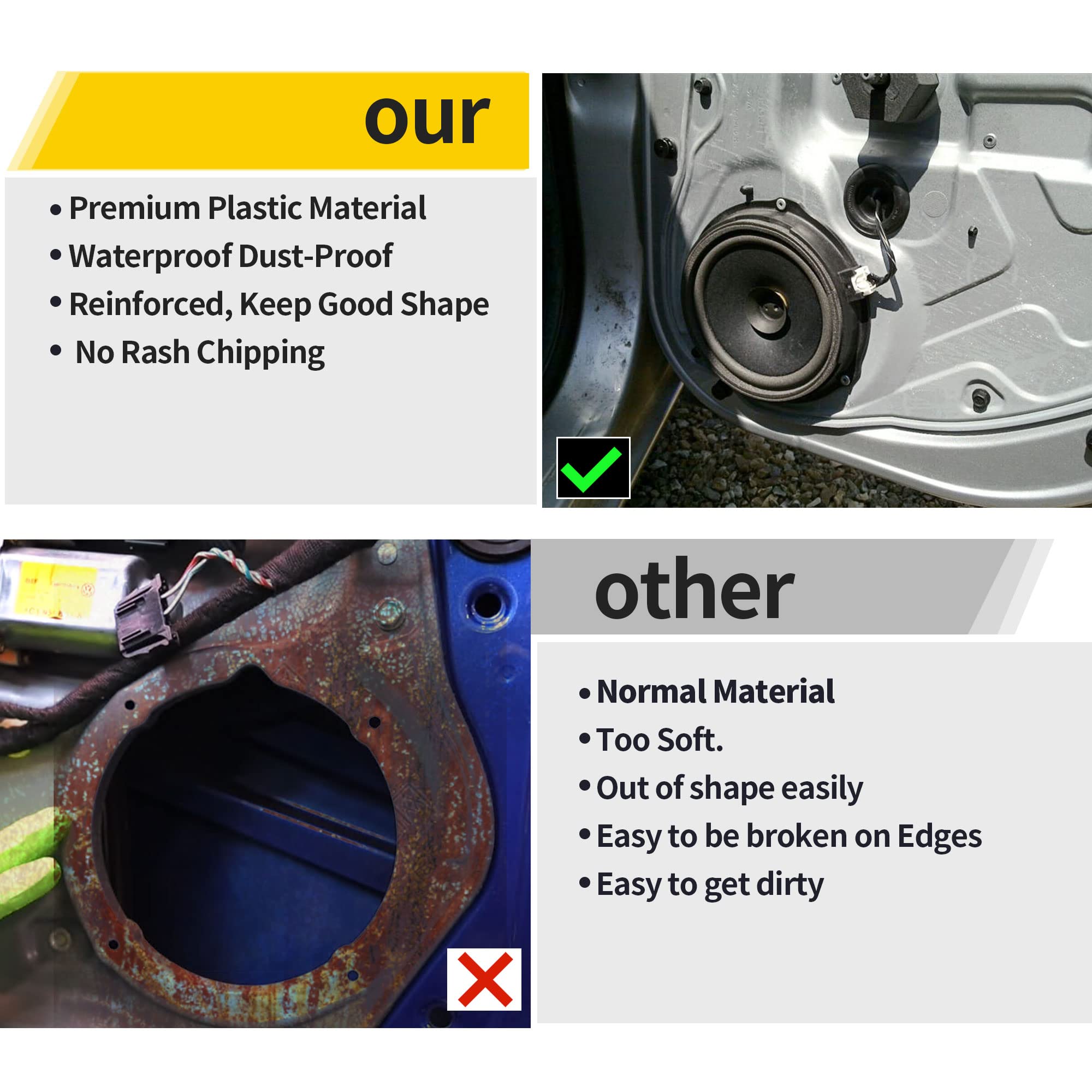 Red Wolf Door Speaker Adapter Spacer Ring 6.5/6.75 Inch Replacement For Toyota 1998 2015, Lexus 1999 2015, Scion 2004 2014 Aftermarket Speaker Adapter Bracket Mount 1 Pair