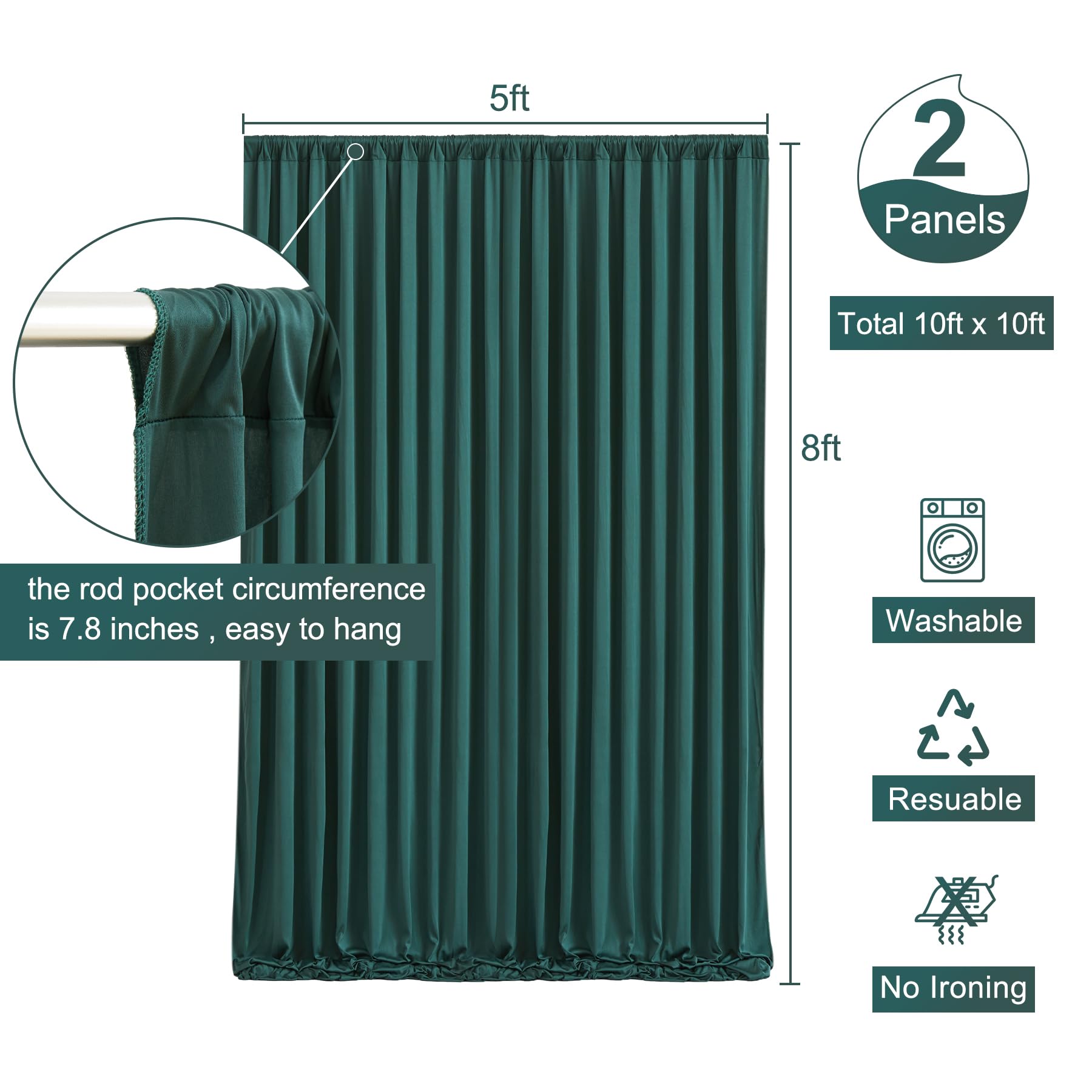 Hunter Green Backdrop Curtain For Parties Wrinkle Free Dark Green Photo Curtains Backdrop Drapes Fabric Decoration For Baby Show