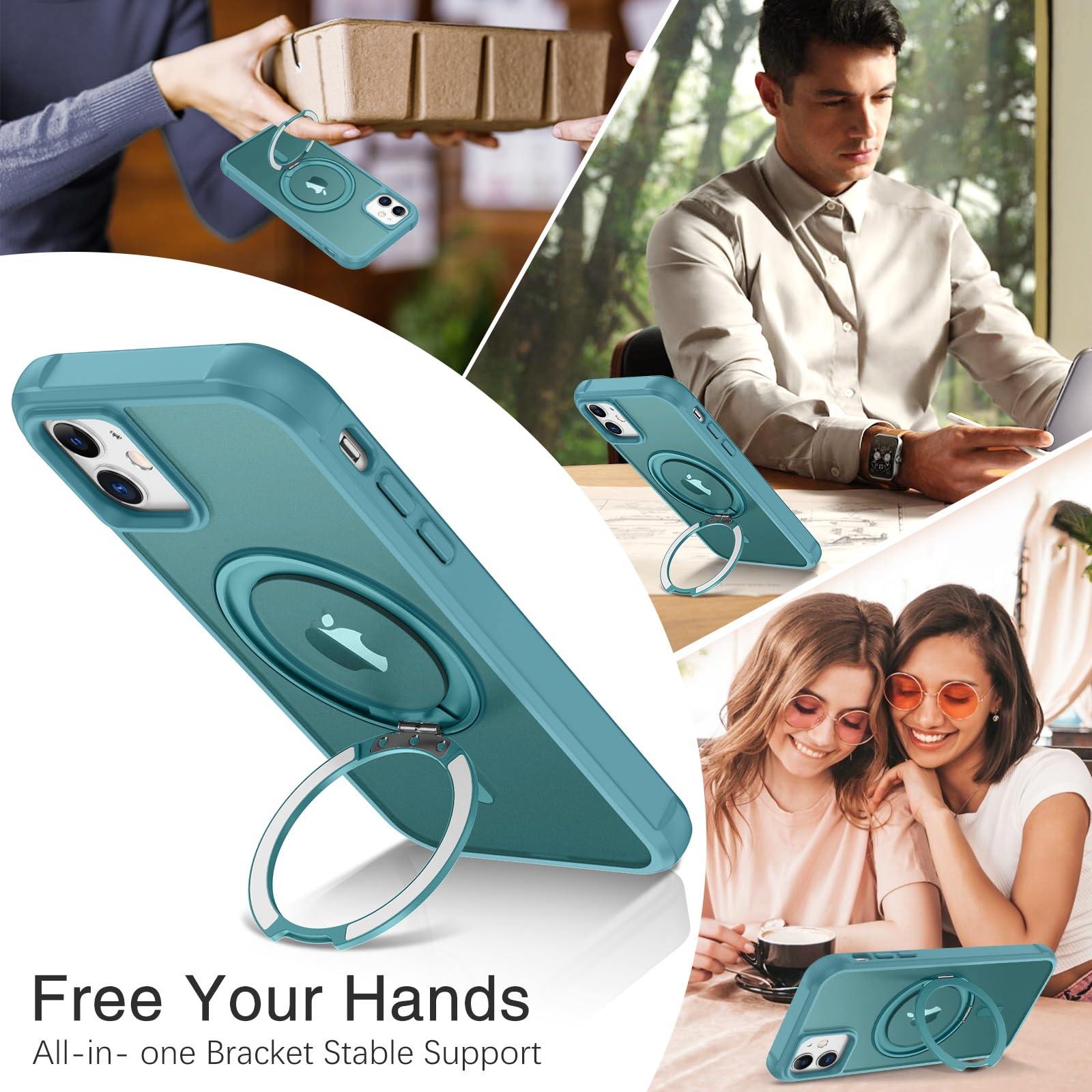 Bentoben For Iphone 11 Phone Case, Iphone 11 Magnetic Case [Compatible With Magsafe] Rotatable Ring Holder Kickstand Design Shoc