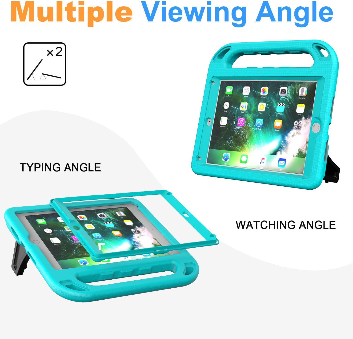 Bmouo Kids Case For Ipad 9.7 2018/2017/Ipad Air 2/1/Pro 9.7 Built In Screen Protector Shockproof Handle Convertible Stand Case F