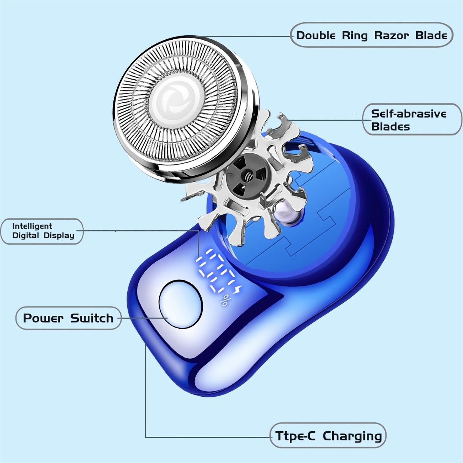 Mini Electric Shaver, Portable Powerful Storm Razor For Men Women, Usb C Rechargeable, Battery Power Display, Lightweight Razor