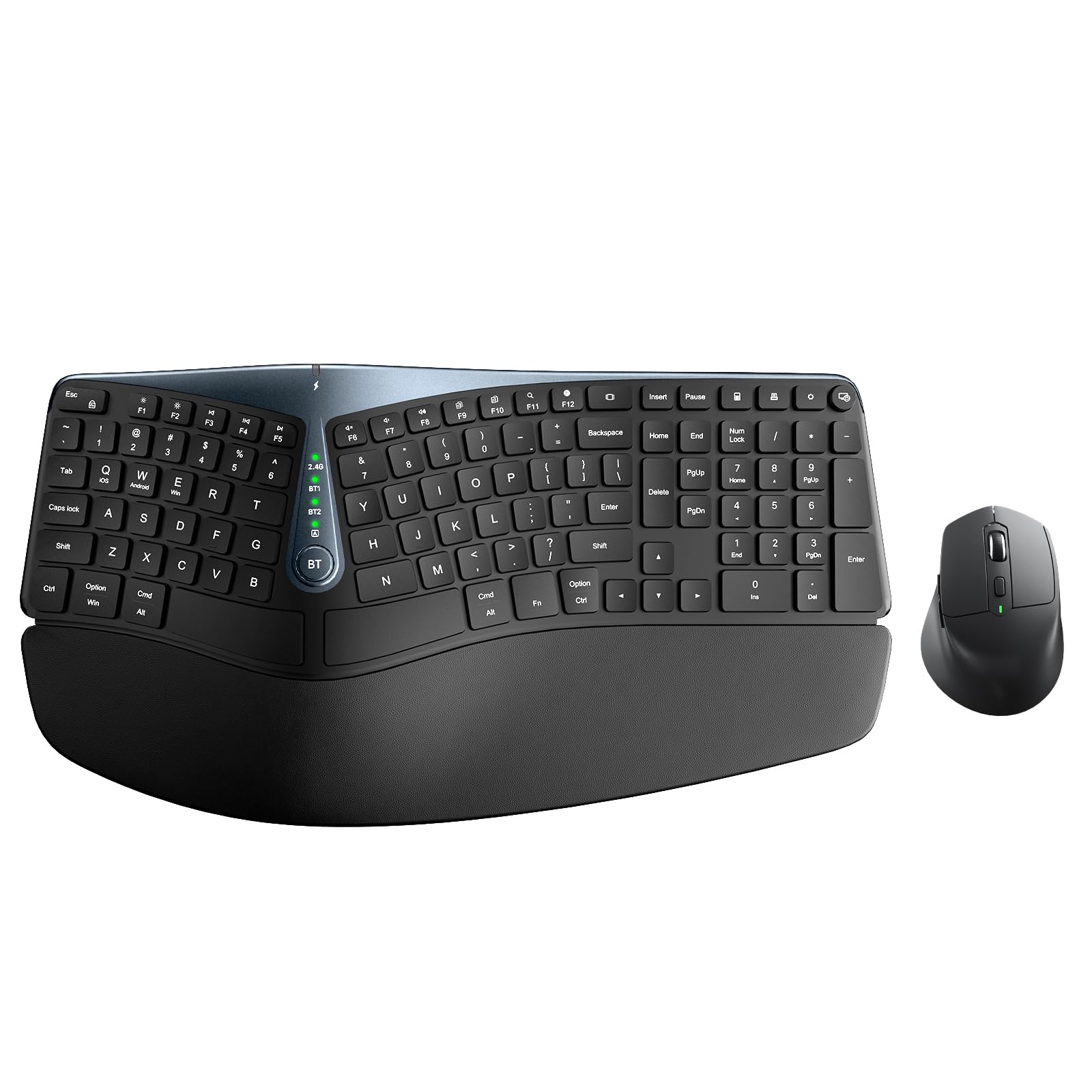 Ergonomic Wireless Keyboard And Mouse, Mk835 Ergo Bluetooth/2.4G Split Design Keyboard Mouse Combo With Cushioned Palm Rest, Mul