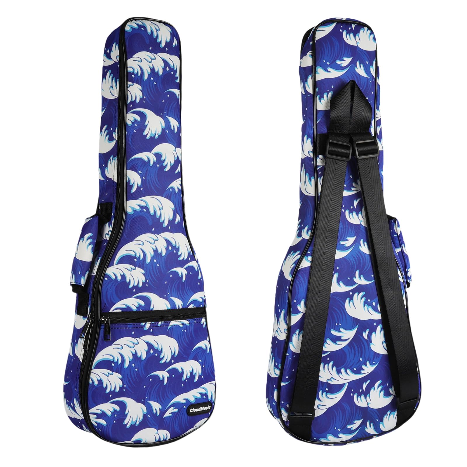 CLOUDMUSIC Ukulele Case Gig Bag Padded Backpack For Soprano 21 Inch(Soprano, Hawaii Hibiscus and Palm In White)