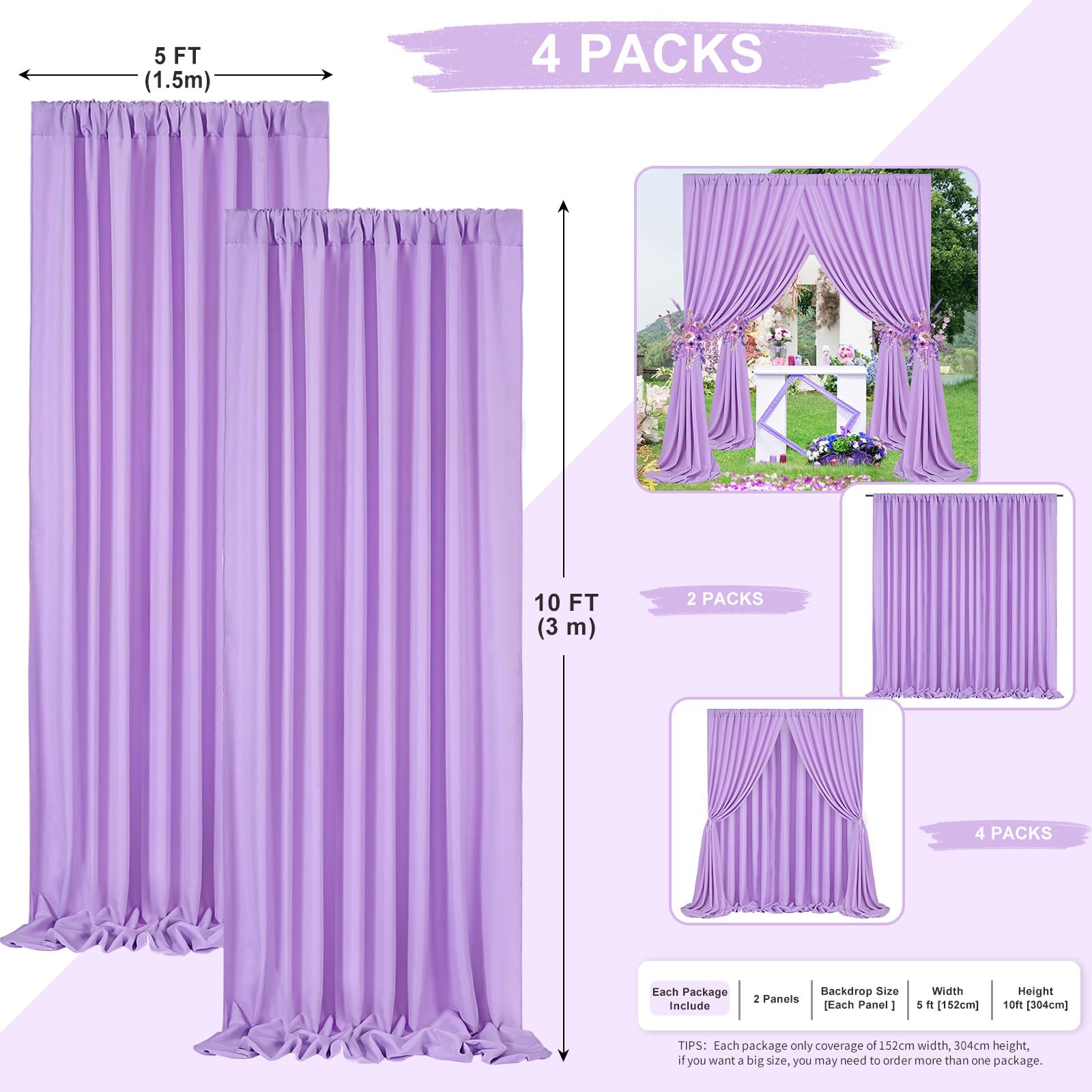 Lavender Backdrop Curtains Photo Backdrop Drapes: 2 Panels 5Ft X 10Ft Polyester Fabric   Baby Shower Mermaid Photography Backgro