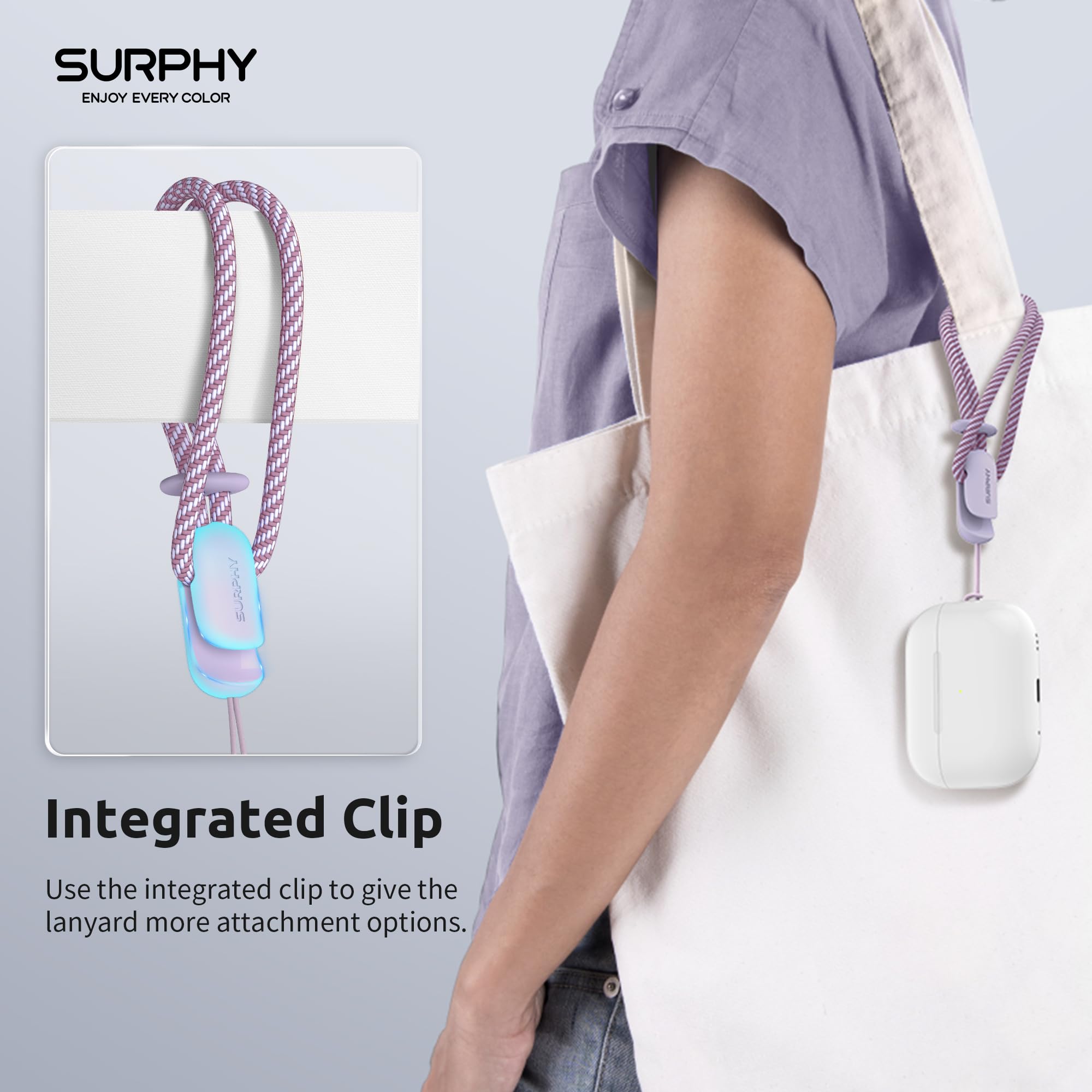 Surphy 2 Pack Lanyard, Phone Strap, Adjustable Phone Lanyard With Two Color Braided, Wrist Strap For Airpods, Camera (Lilac & Gr