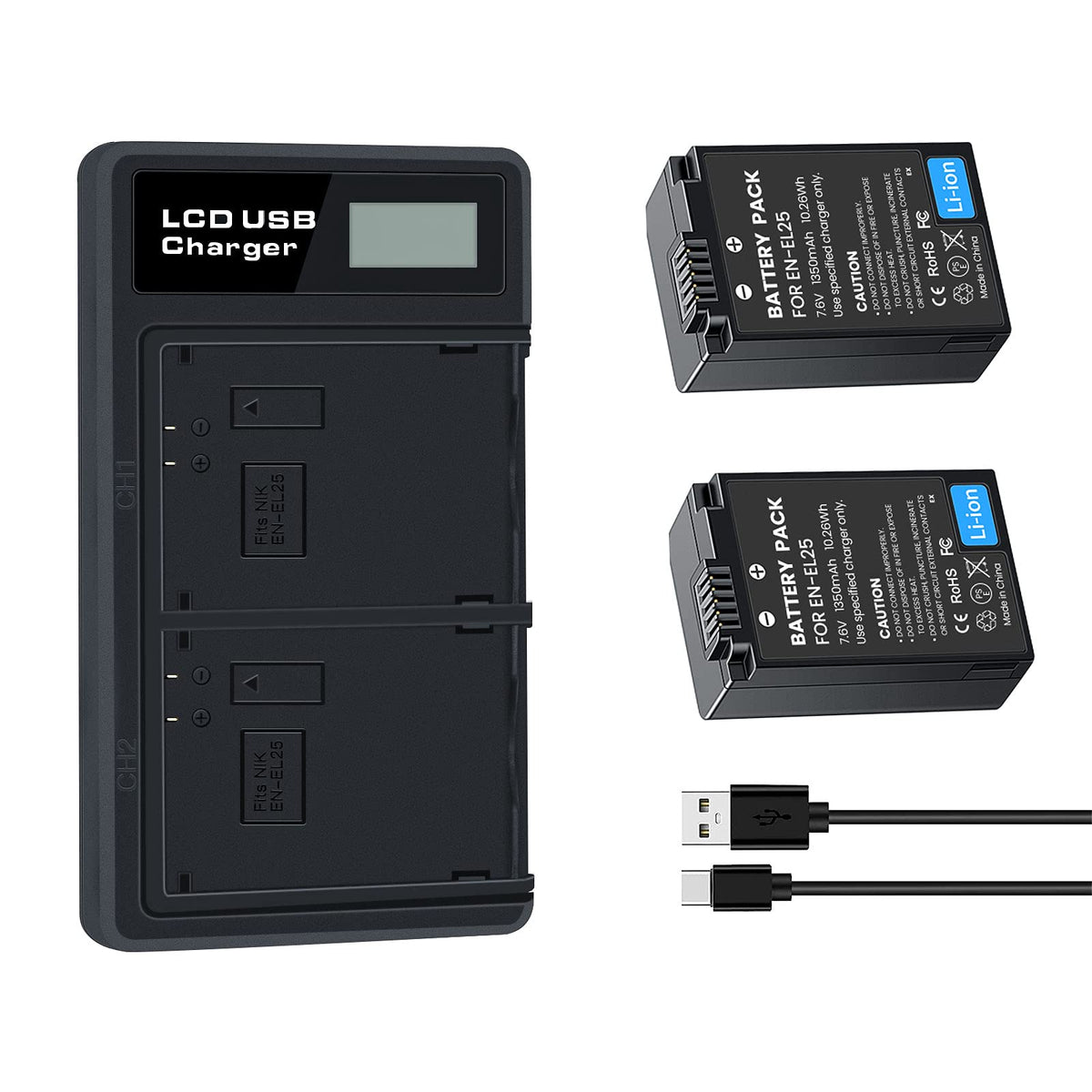 Reytric 2 Pack En El25 Batteries And Dual Usb Charger For Nikon Z50, Z 50, Z Fc Digital Cameras Compatible With Nikon En El25 En
