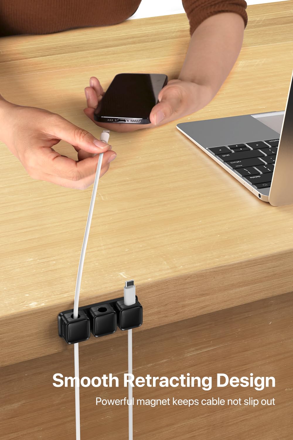 Smofish Cord Organizer, 3 Pack 3 Slot Magnetic Cable Management, Strong Phone Charging Cable Holder Clips, Wire Charger Keeper F