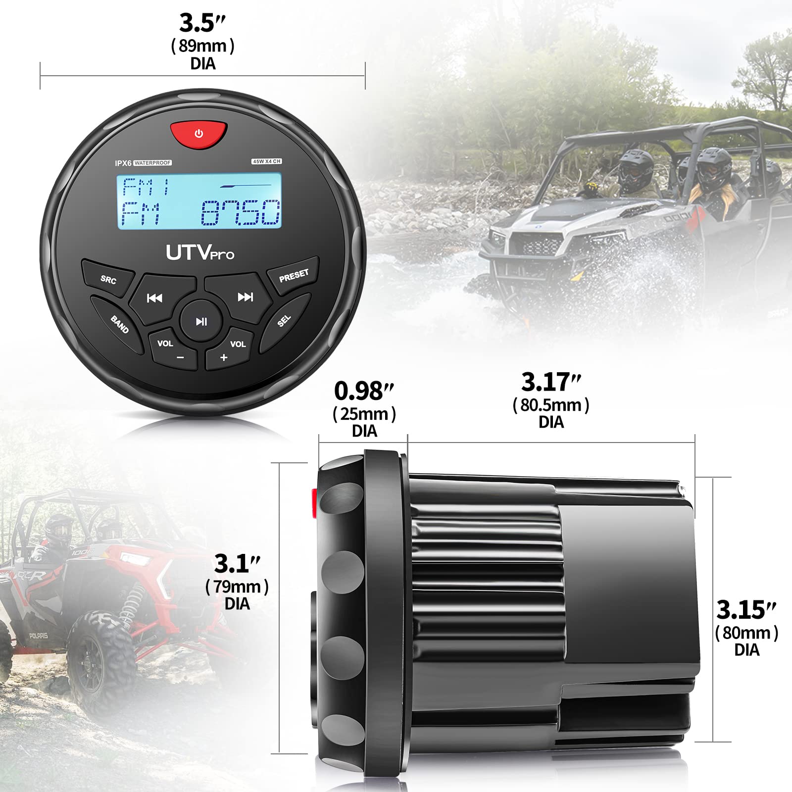 Boat Bluetooth Marine Stereo Radio Boat Radio Am Fm Tuner Bluetooth Streaming Music Digital Media On Boats Golf Cart Atv Utv And