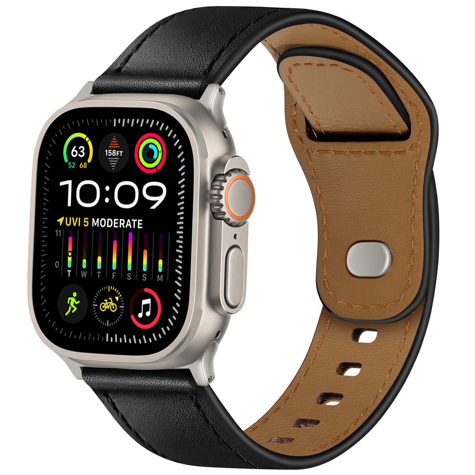 Wppqtrv Leather Band Compatible With Apple Watch Ultra 2/Ultra Bands 49Mm 45Mm 44Mm 42Mm Men Women, Genuine Leather Band Strap F