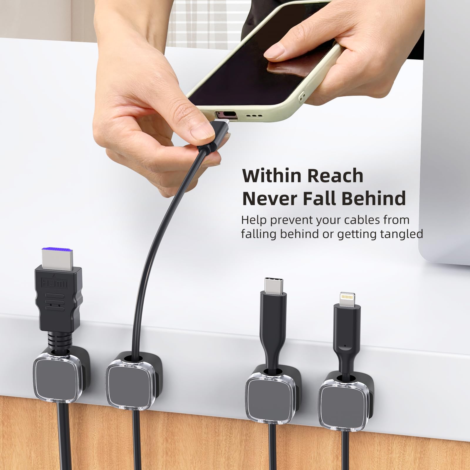 TIKIWIK Magnetic Cord Clips 6 Pack Cable Organizer Holder Plastic Clear Black