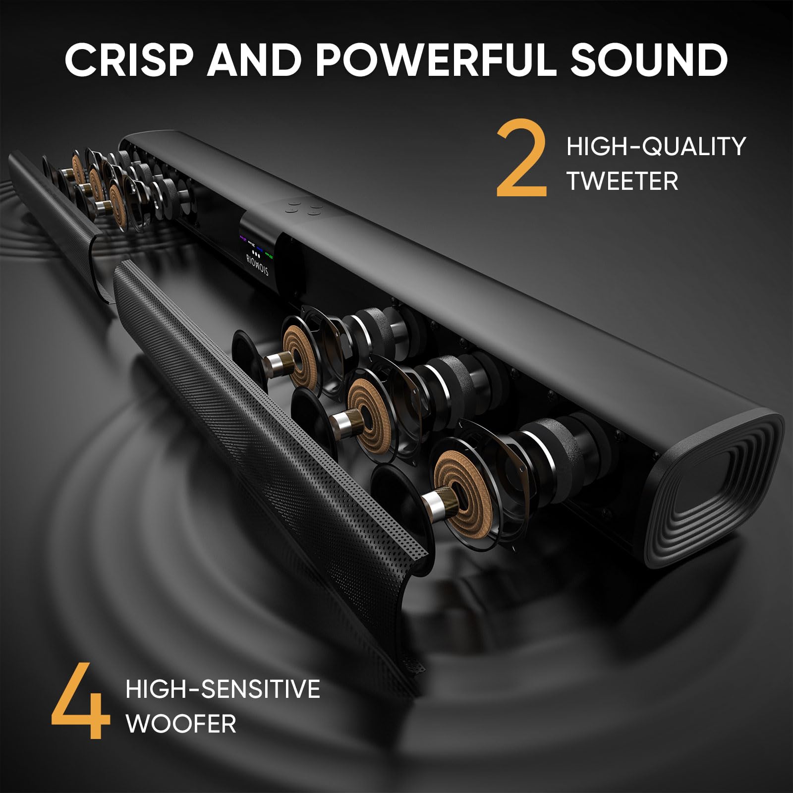 Riowois Sound Bars For Smart Tv, 31 In Bluetooth Tv Soundbar Speakers With Hdmi Arc, Optical Aux Connection, Crisp Sound And Eas